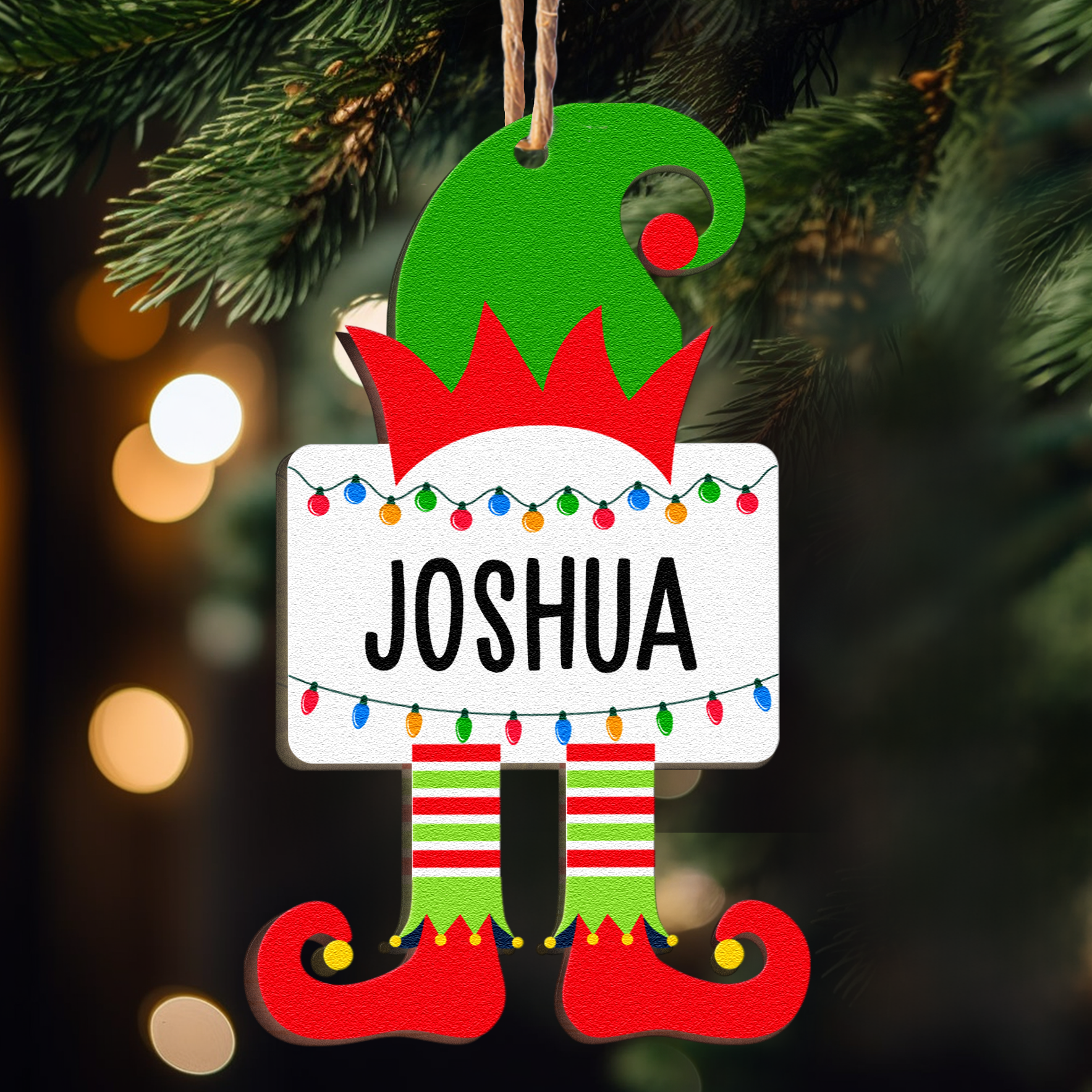 Christmas Elf Family Name - Personalized Wooden Ornament ORN0810