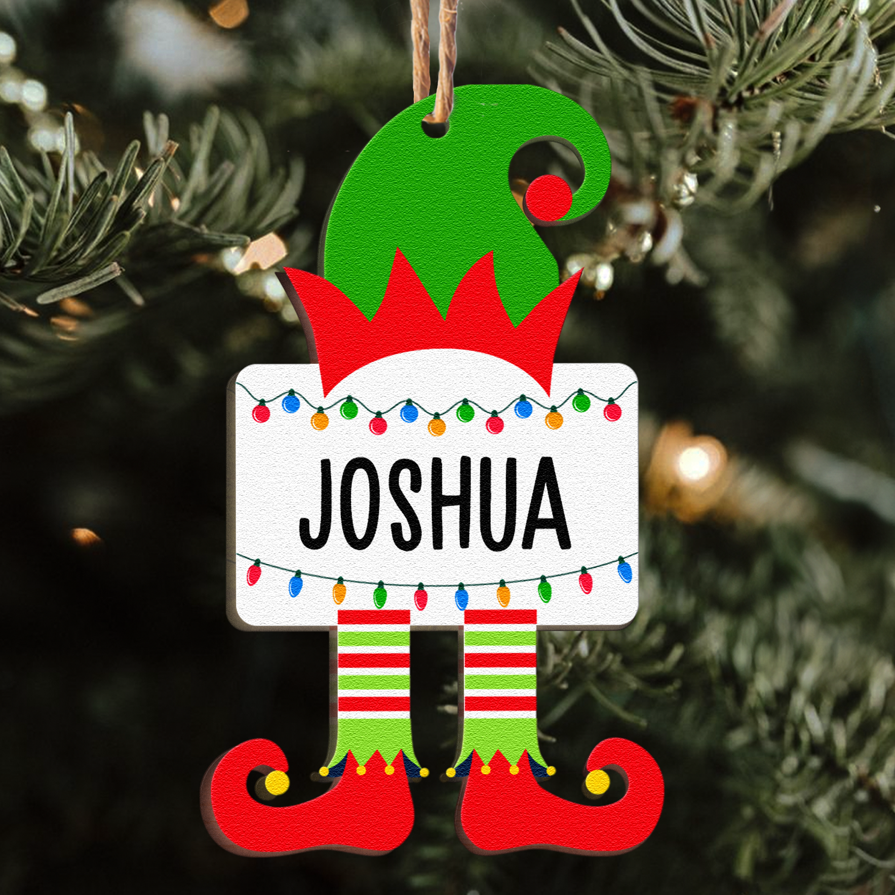 Christmas Elf Family Name - Personalized Wooden Ornament ORN0810