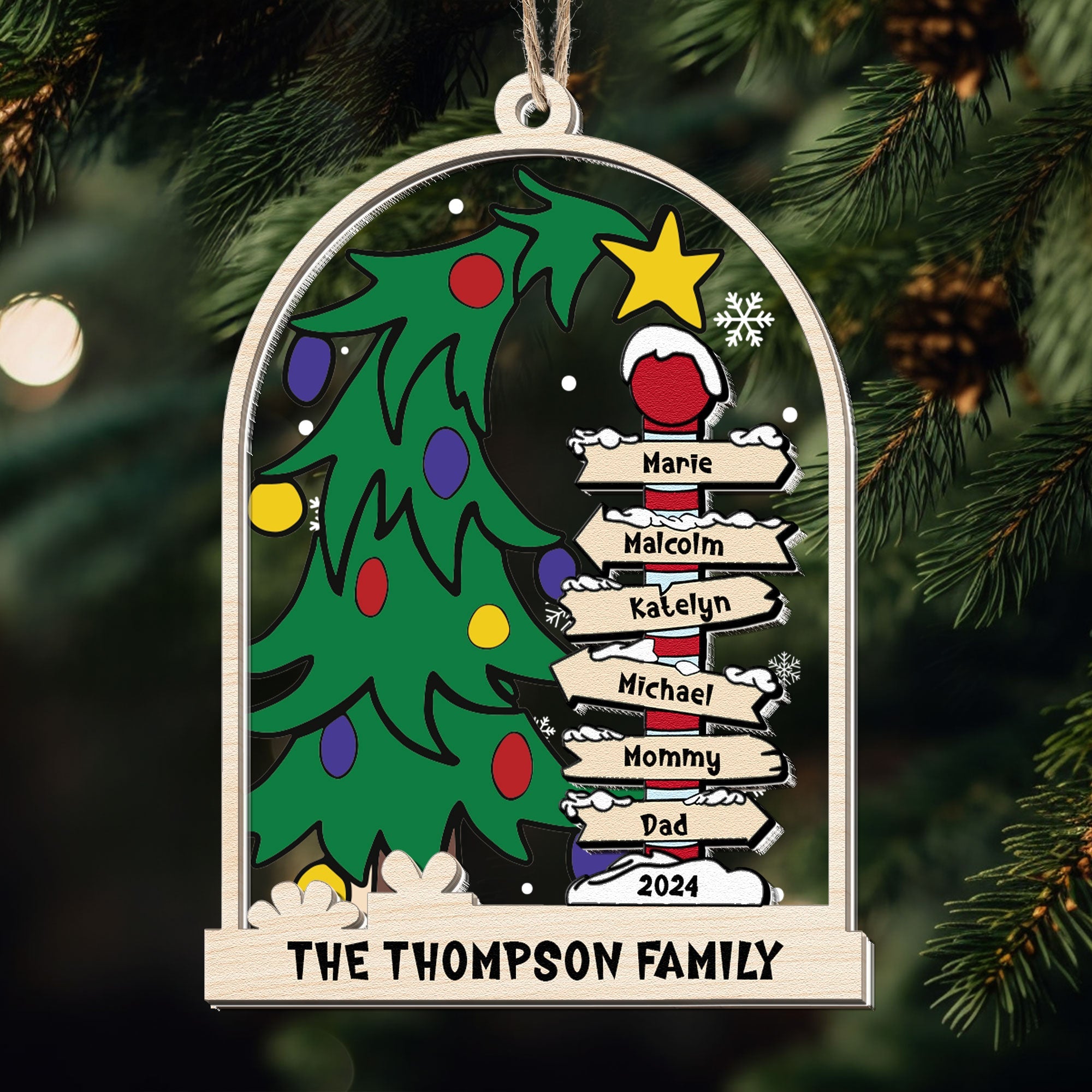 Christmas Family Tree - Personalized Wood And Acrylic Ornament ORN0810