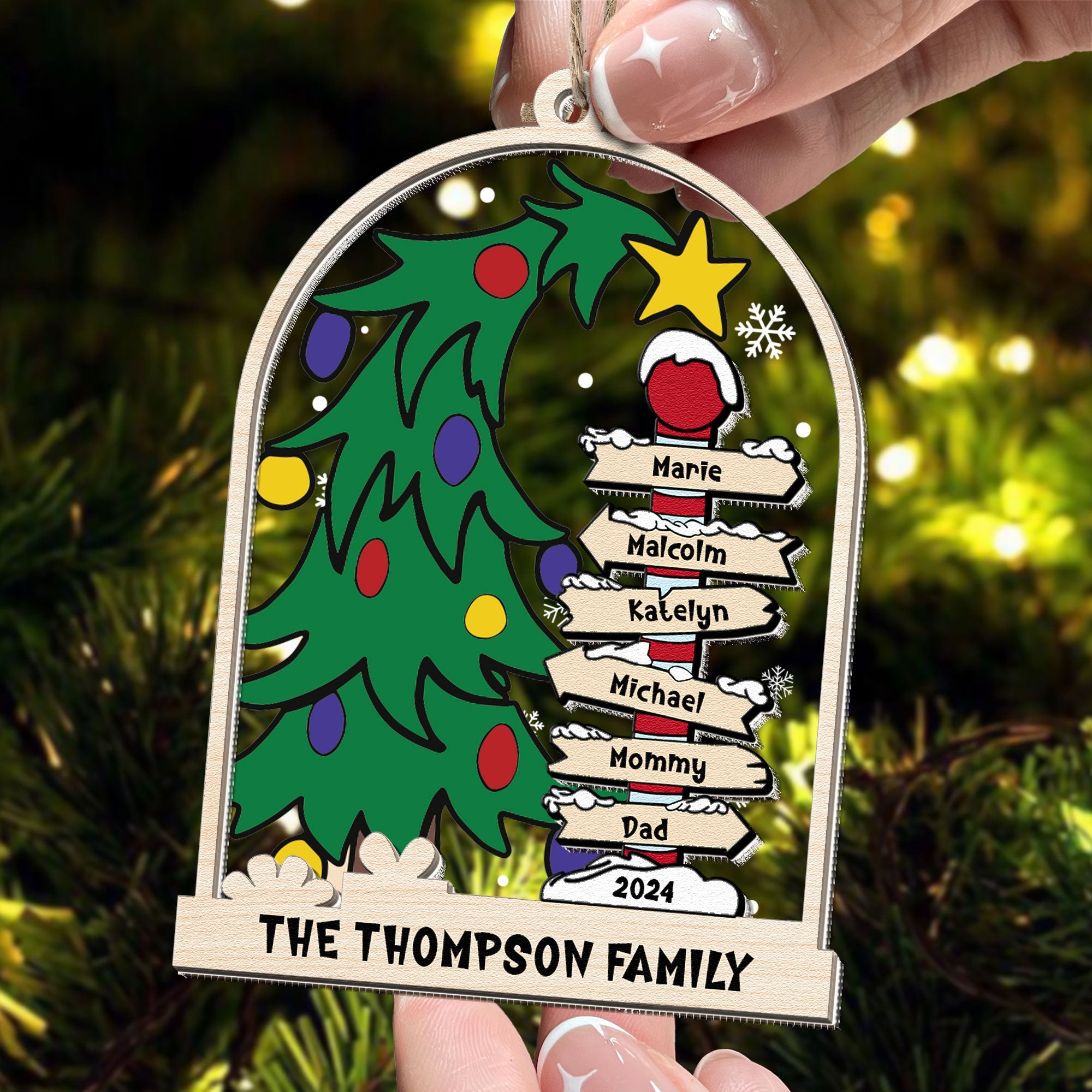 Christmas Family Tree - Personalized Wood And Acrylic Ornament ORN0810