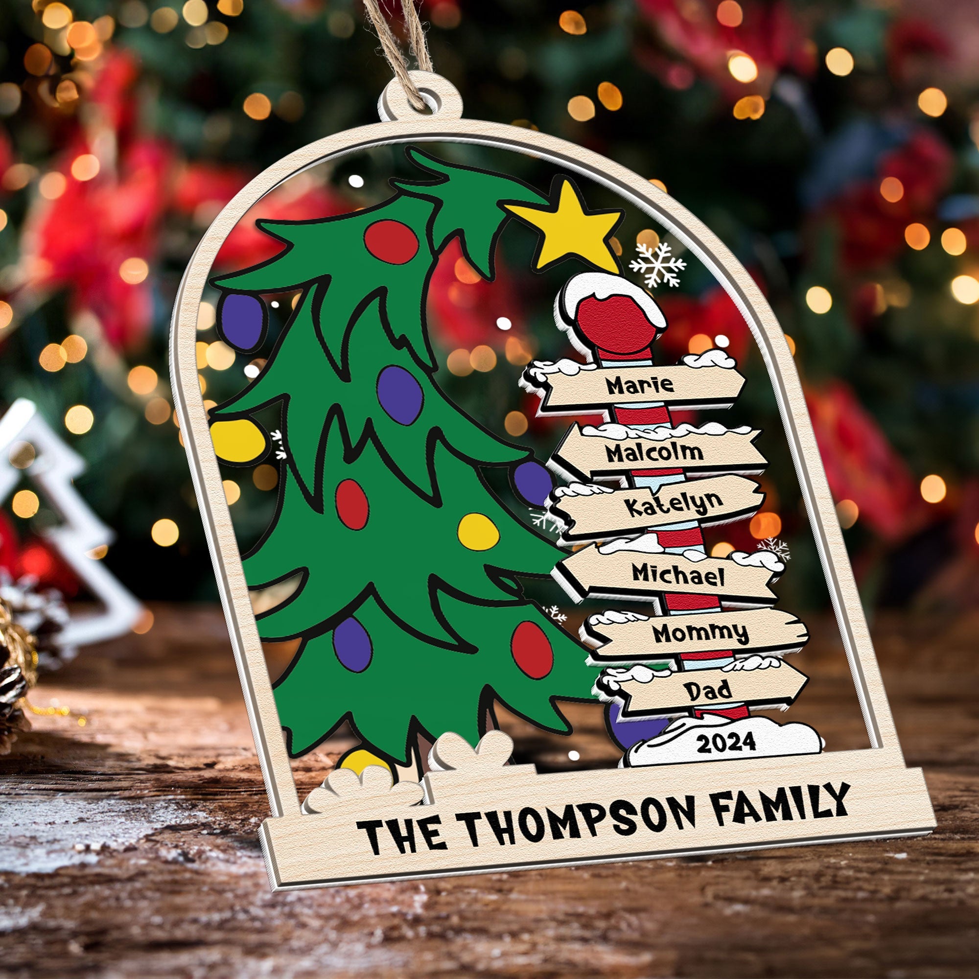 Christmas Family Tree - Personalized Wood And Acrylic Ornament ORN0810