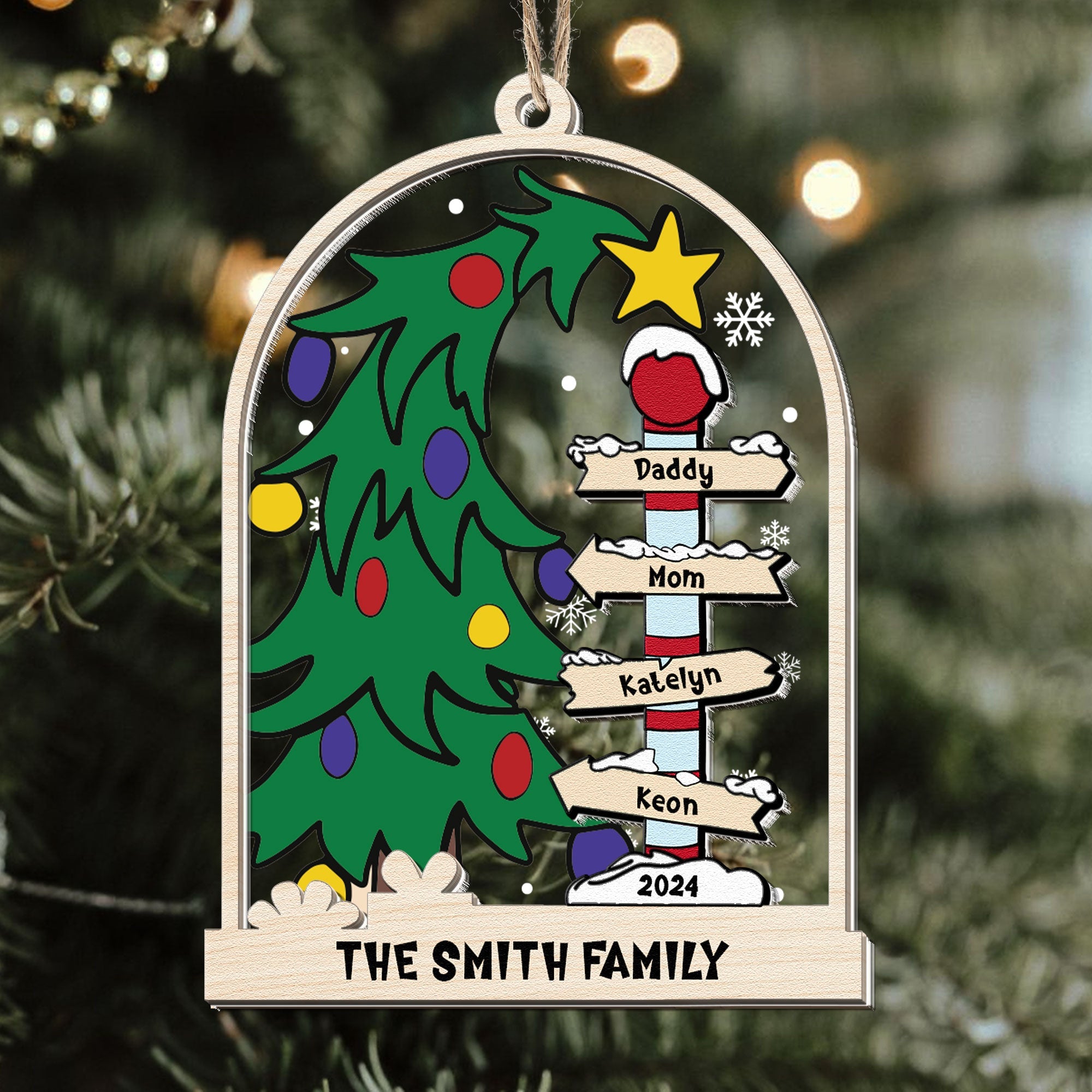 Christmas Family Tree - Personalized Wood And Acrylic Ornament ORN0810