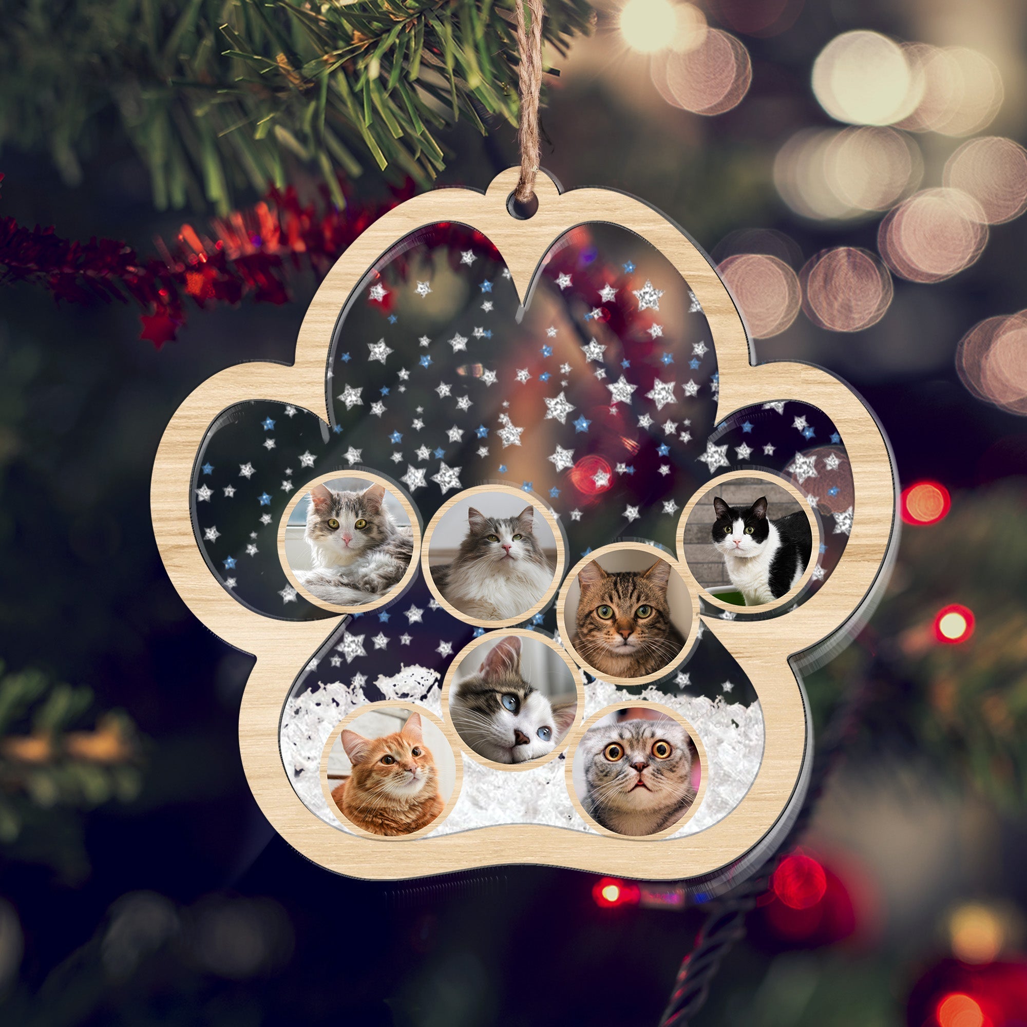 Christmas Gifts For Cat Person - Personalized 3 Layered Christmas Shaker Ornament ORN0810