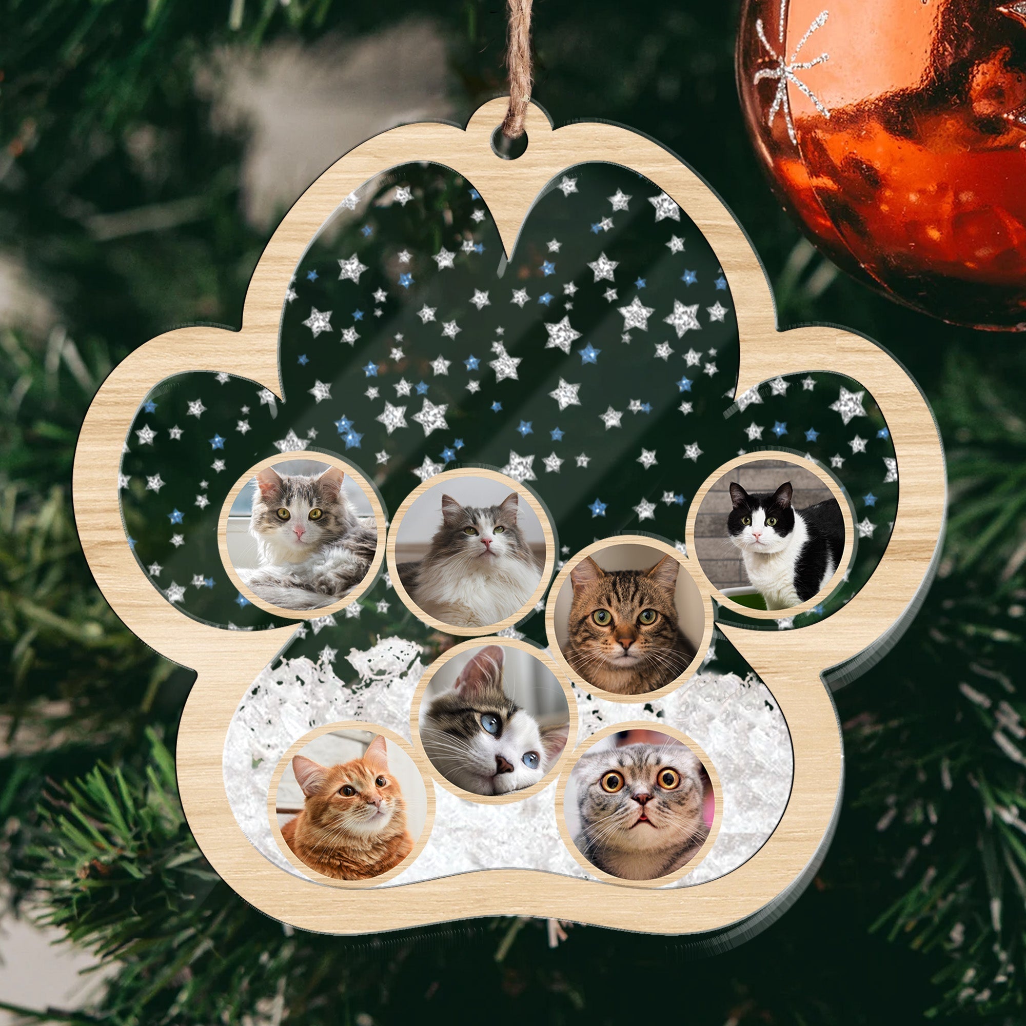 Christmas Gifts For Cat Person - Personalized 3 Layered Christmas Shaker Ornament ORN0810