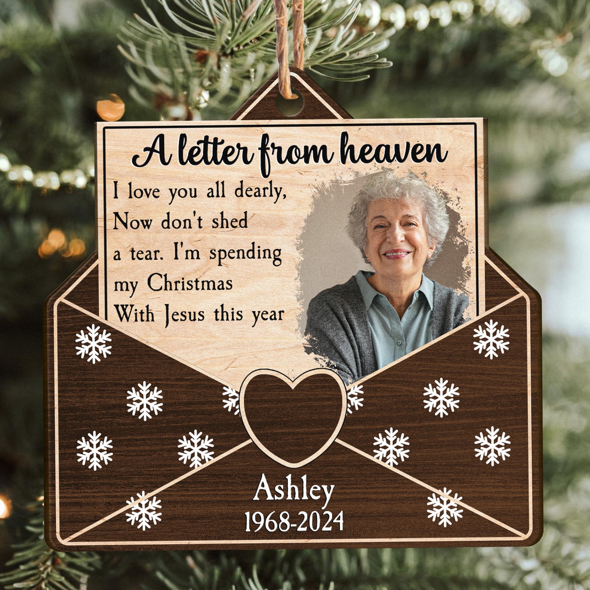 Christmas Memorial A Letter From Heaven - Personalized Wooden Photo Ornament ORN0810