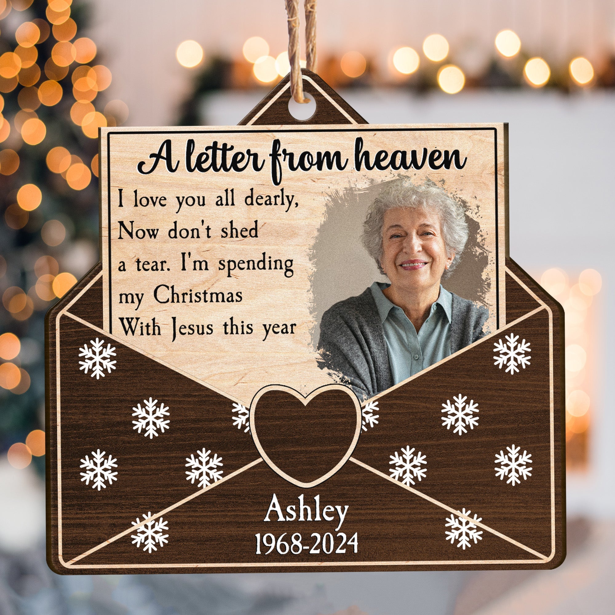 Christmas Memorial A Letter From Heaven - Personalized Wooden Photo Ornament ORN0810