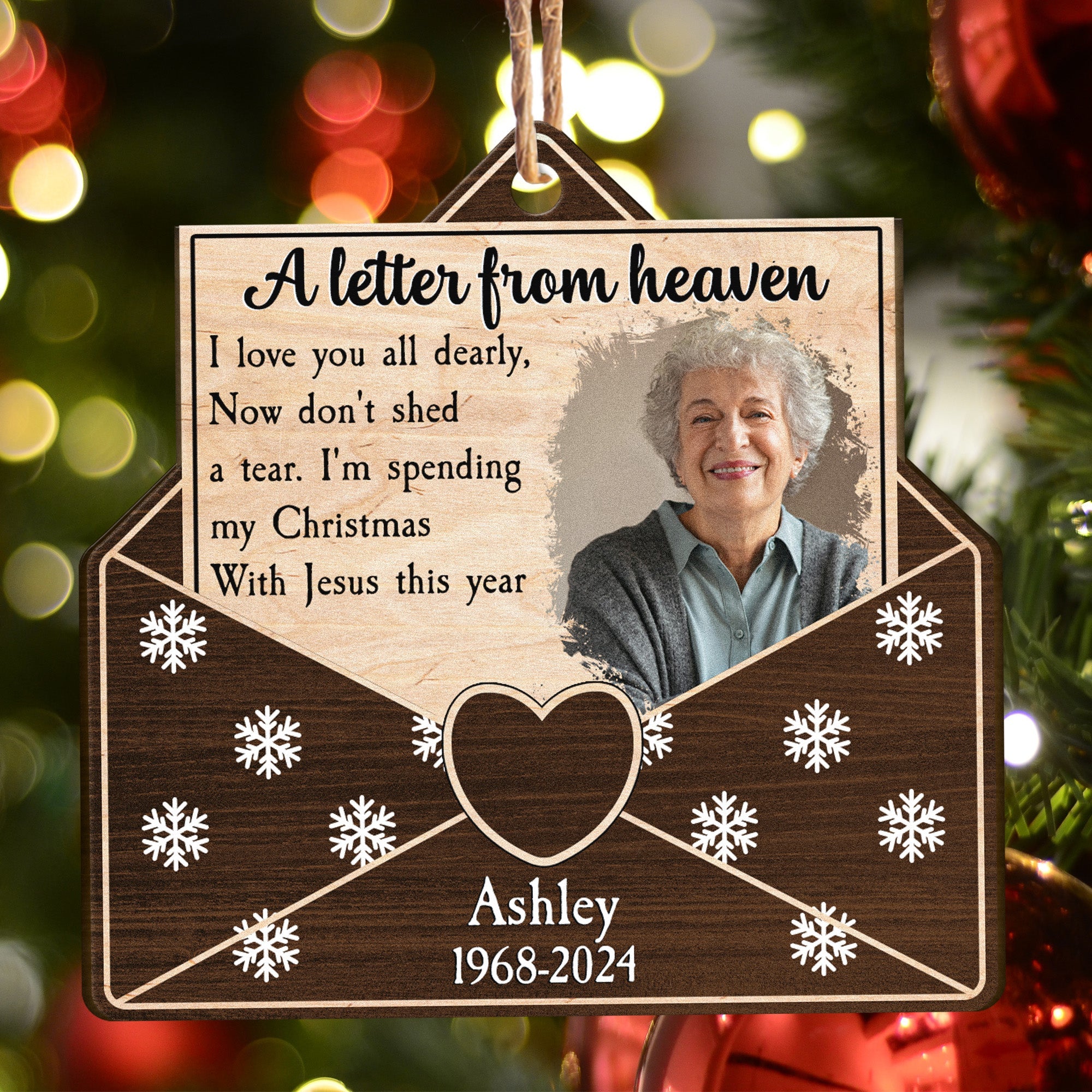 Christmas Memorial A Letter From Heaven - Personalized Wooden Photo Ornament ORN0810