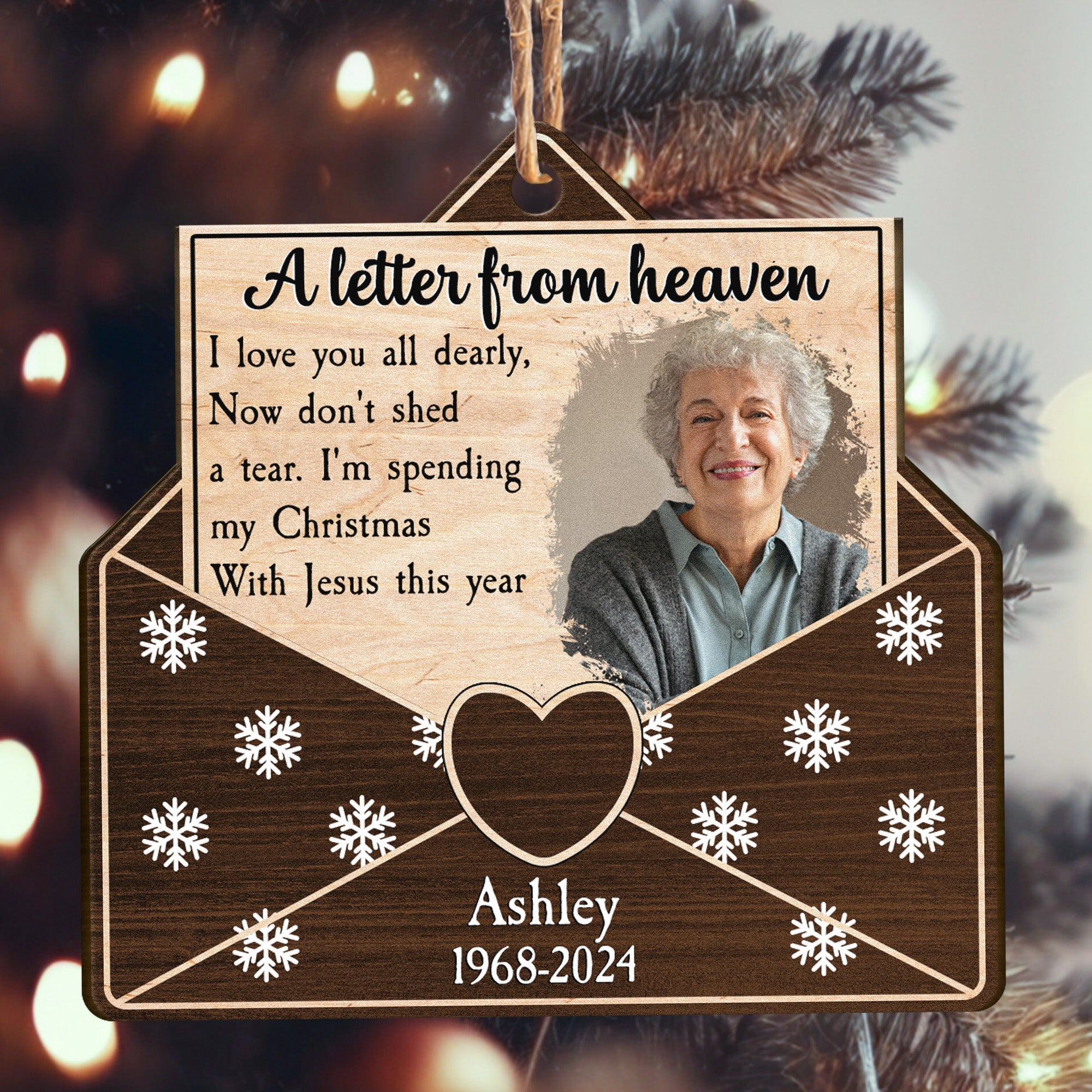 Christmas Memorial A Letter From Heaven - Personalized Wooden Photo Ornament ORN0810