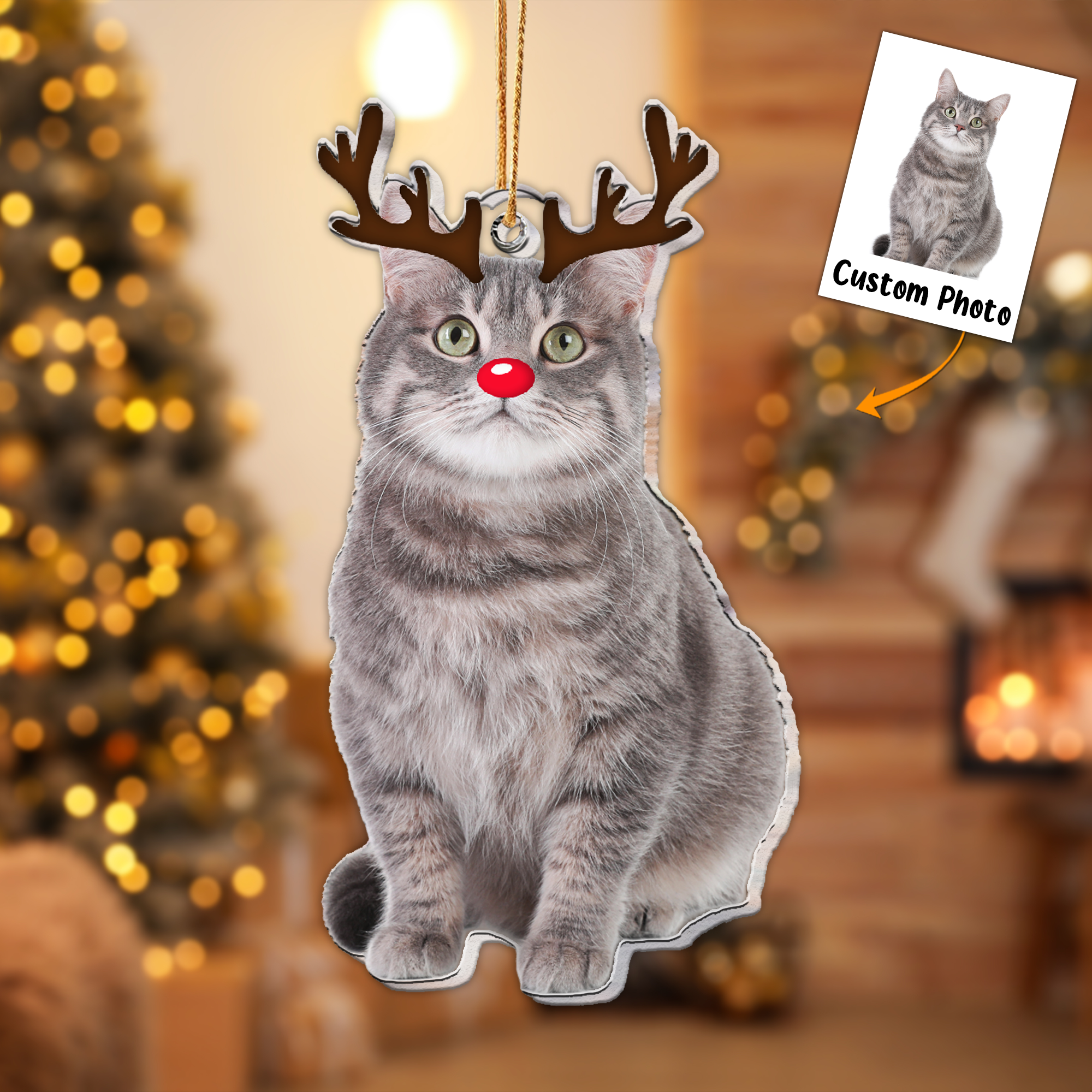 Christmas Reindeer Horn For Pet - Personalized Acrylic Photo Ornament ORN0810