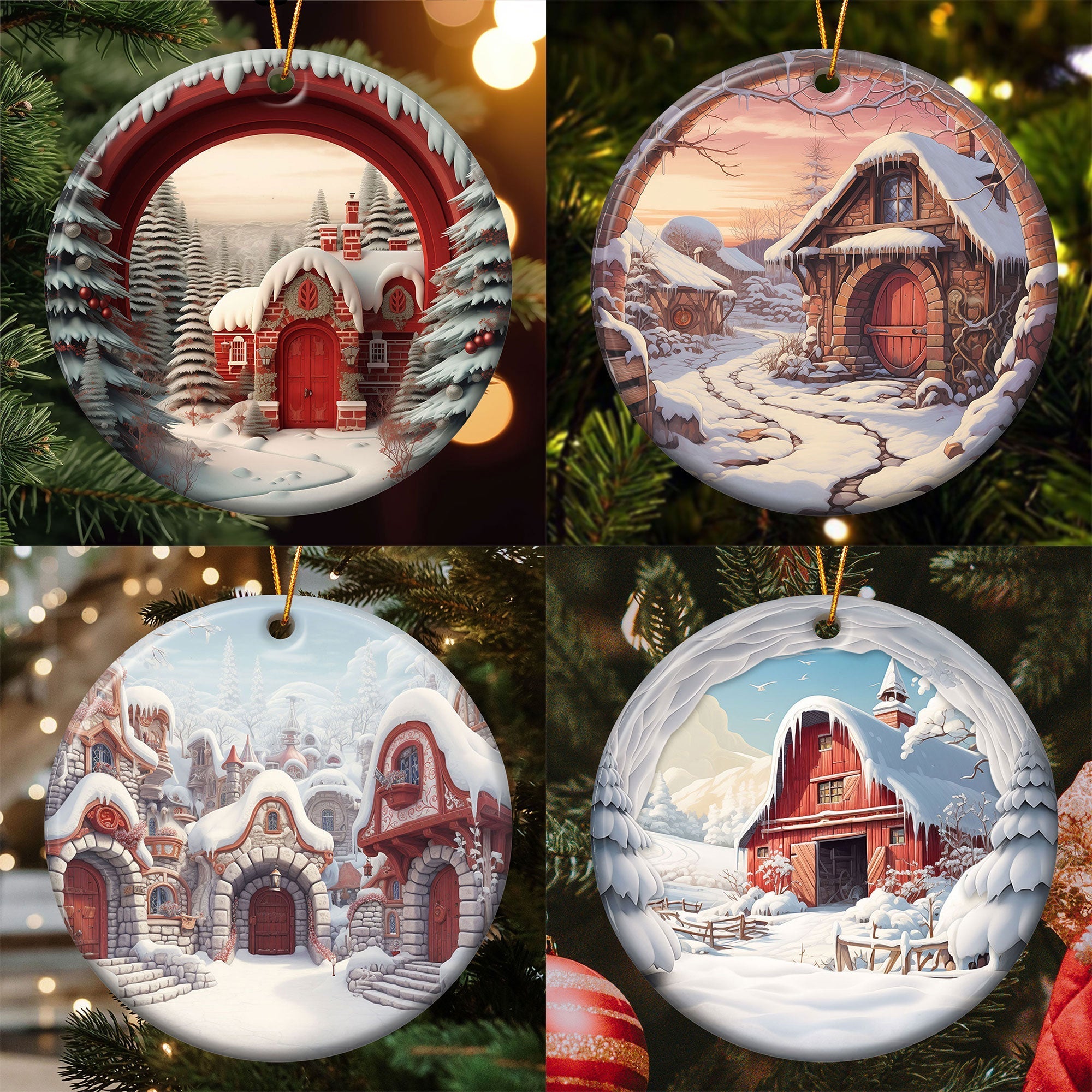 Christmas Snow 3D Look Non-Textured - Personalized Ceramic Ornament ORN0810