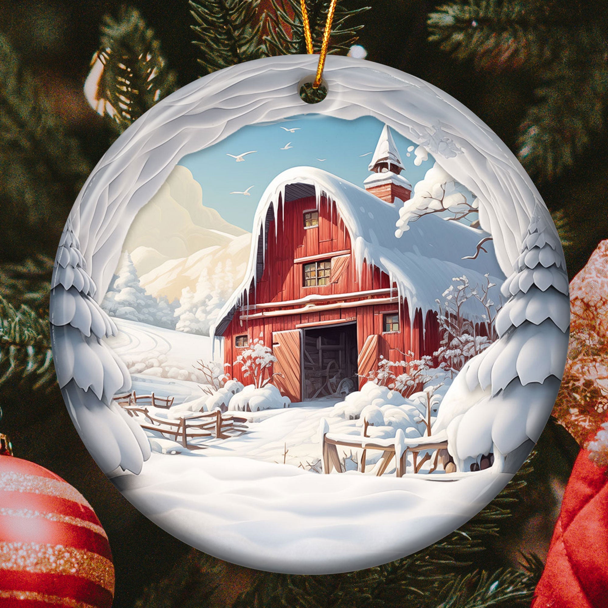 Christmas Snow 3D Look Non-Textured - Personalized Ceramic Ornament ORN0810