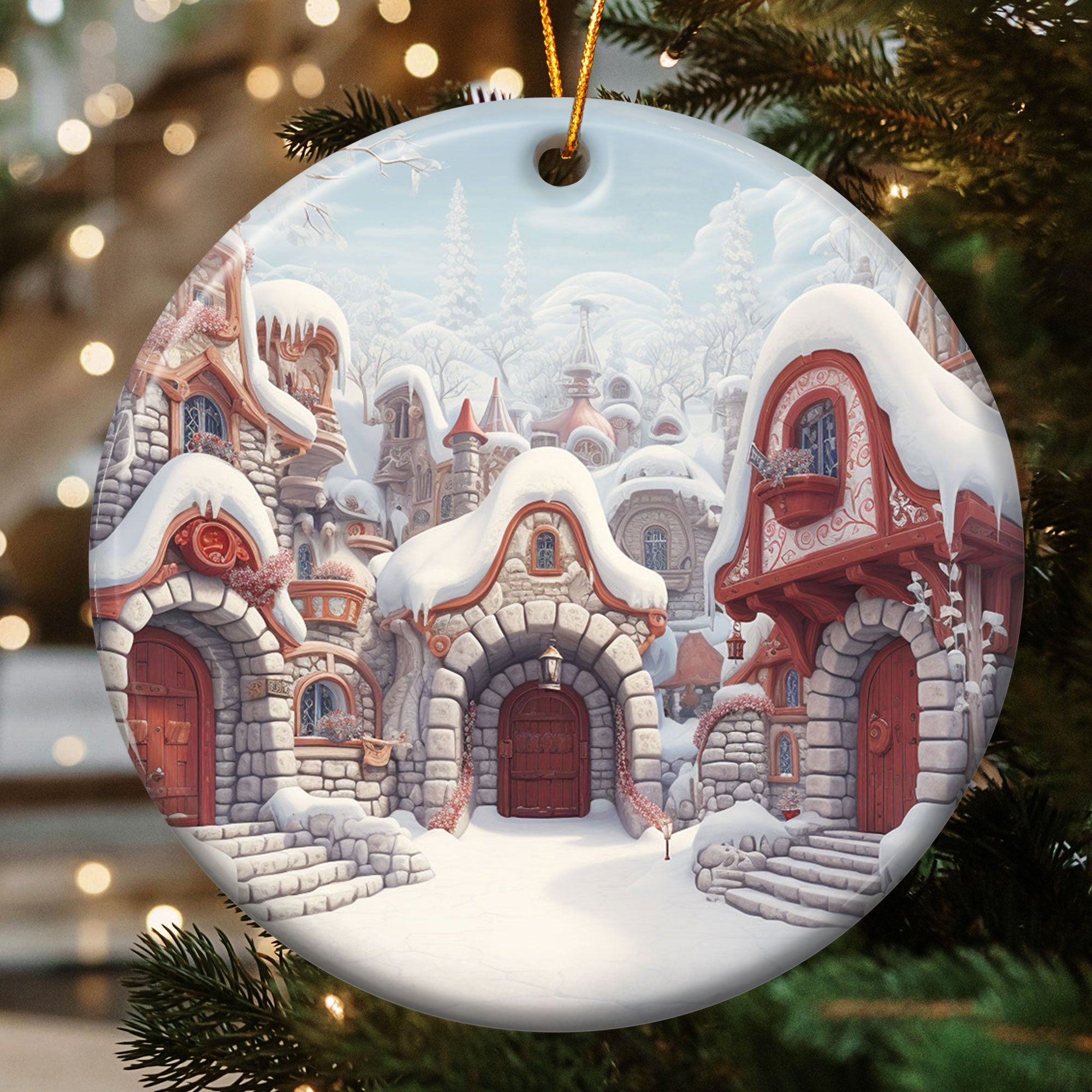 Christmas Snow 3D Look Non-Textured - Personalized Ceramic Ornament ORN0810