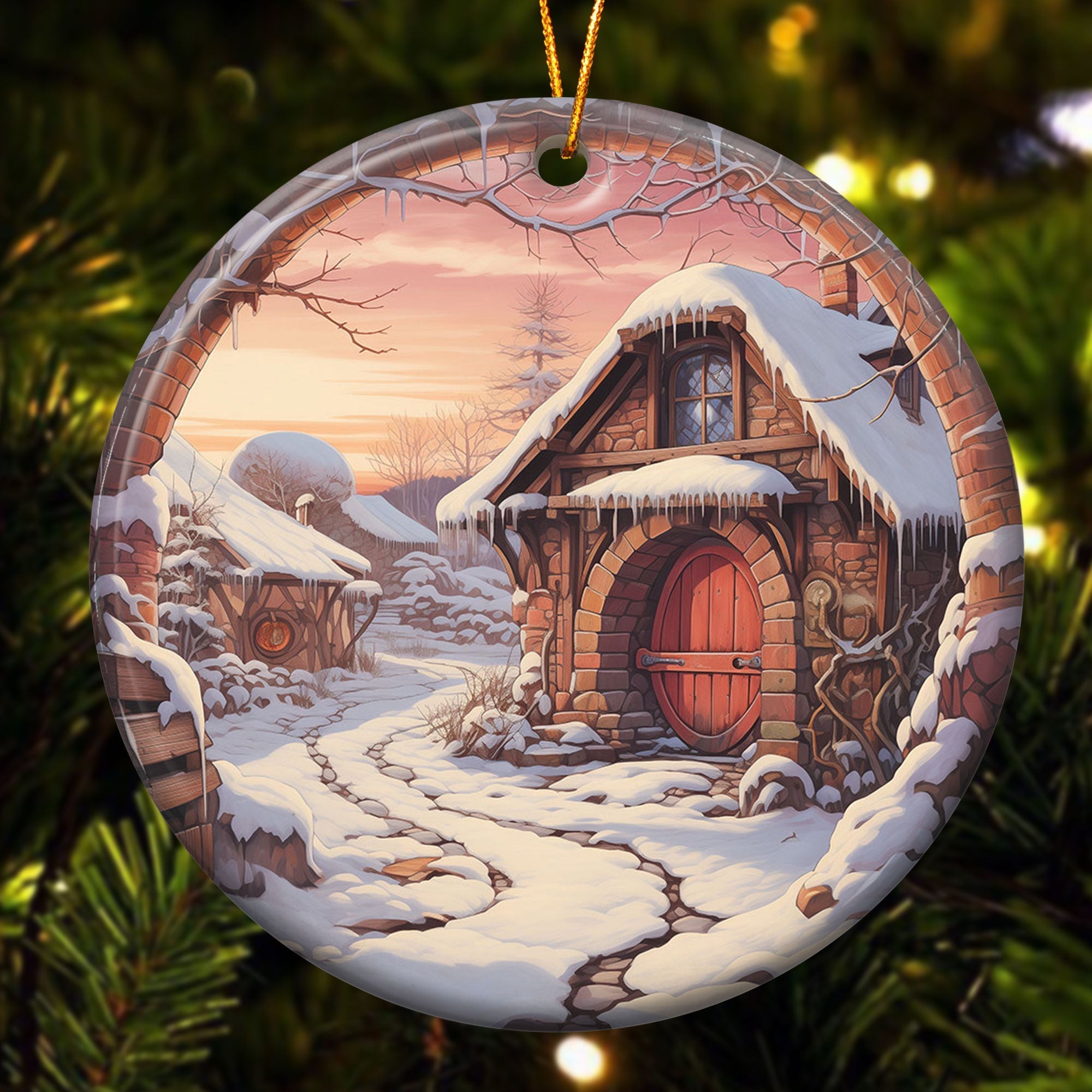 Christmas Snow 3D Look Non-Textured - Personalized Ceramic Ornament ORN0810