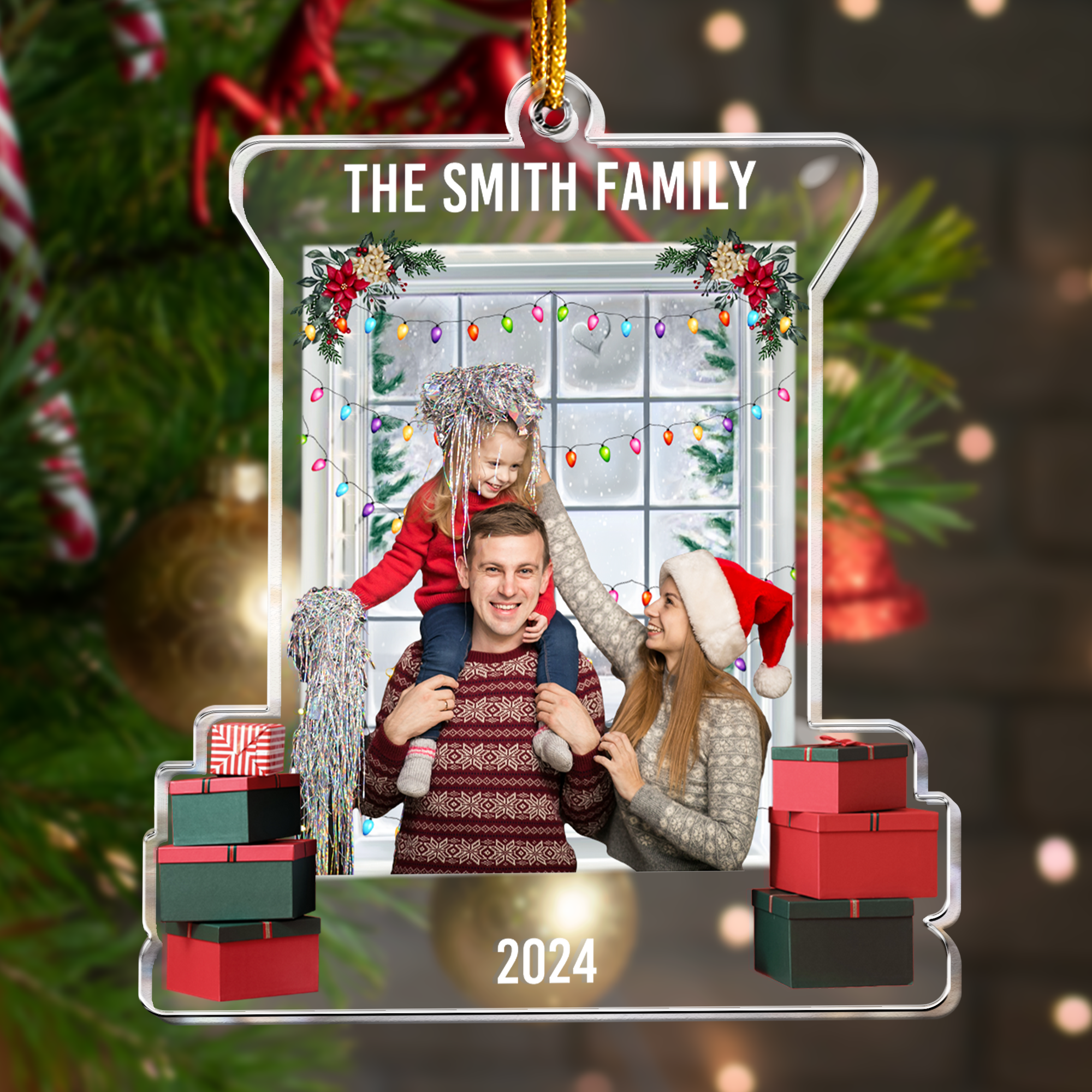 Christmas Snow Window Family Upload Photo 2024 - Personalized Acrylic Photo Ornament ORNA1210