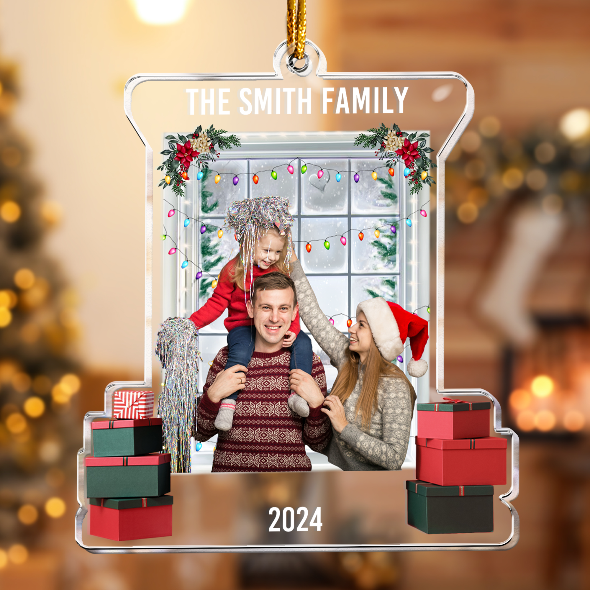 Christmas Snow Window Family Upload Photo 2024 - Personalized Acrylic Photo Ornament ORNA1210