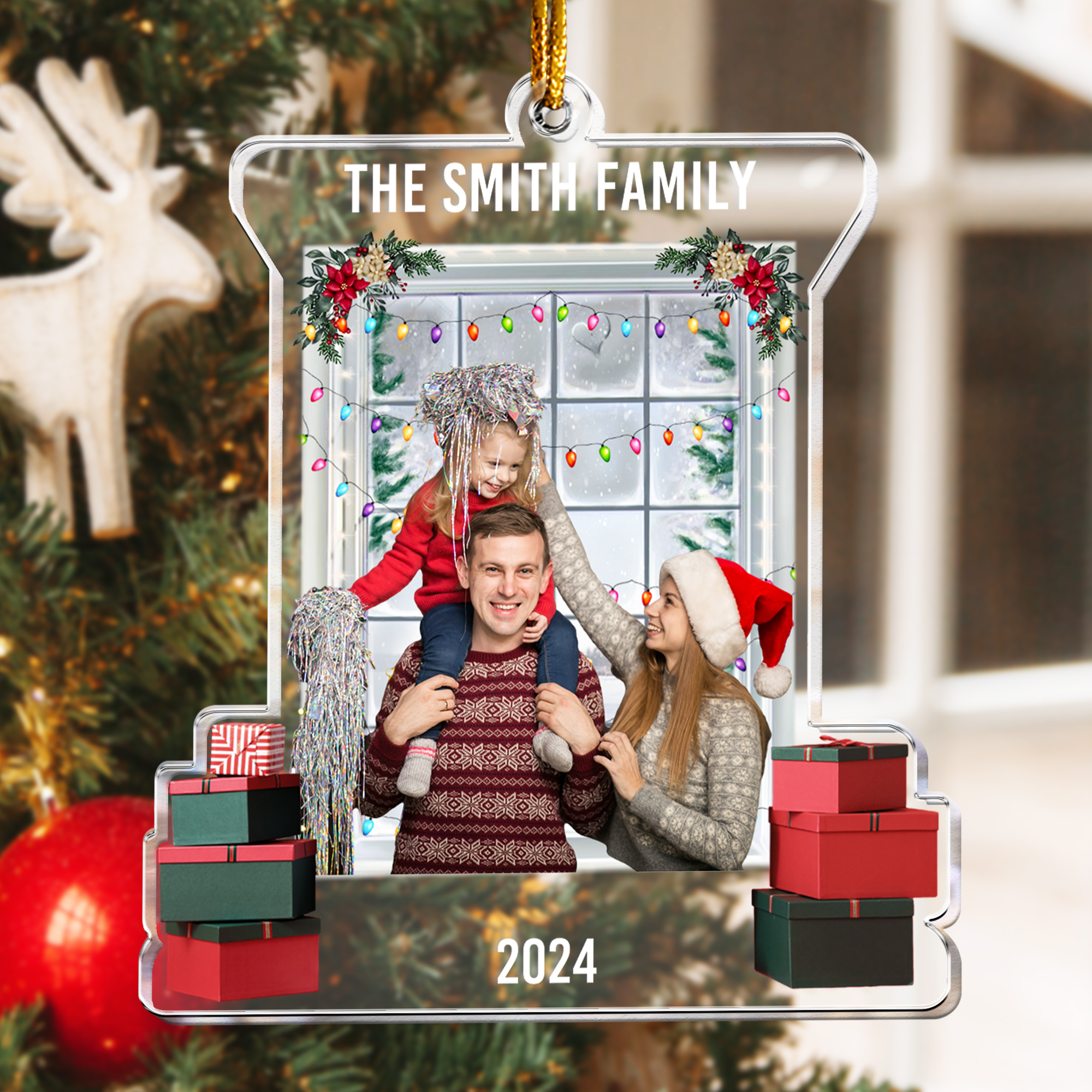 Christmas Snow Window Family Upload Photo 2024 - Personalized Acrylic Photo Ornament ORN0810