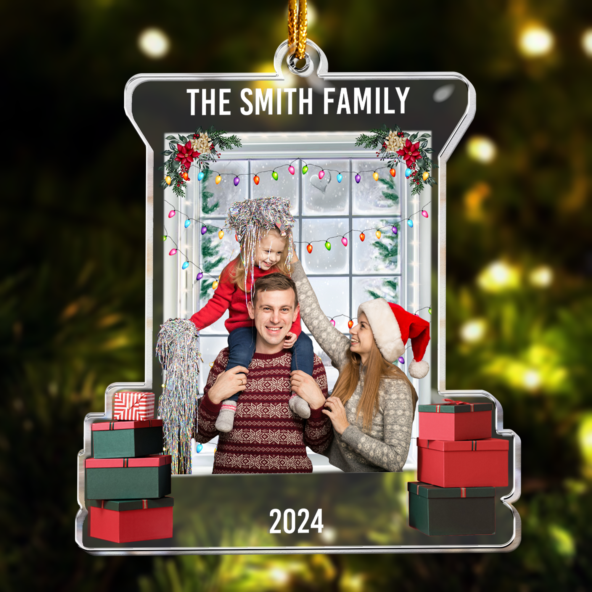 Christmas Snow Window Family Upload Photo 2024 - Personalized Acrylic Photo Ornament ORN0810