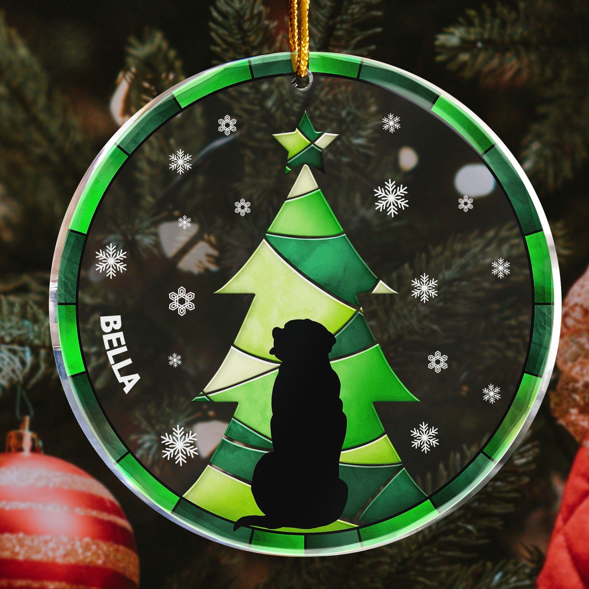 Christmas Tree Black Backside Dog - Personalized Acrylic Ornament ORN0810