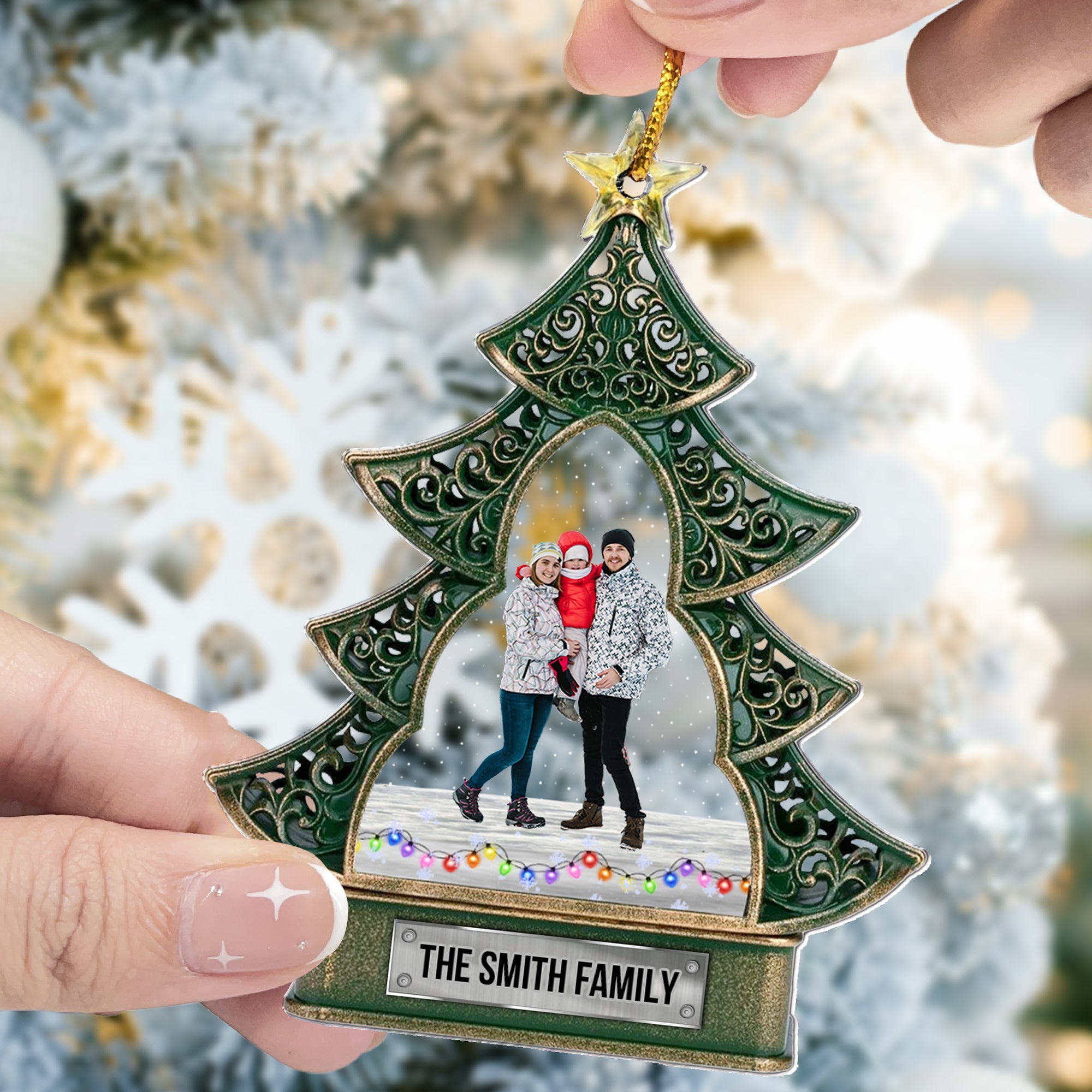 Christmas Tree Family Custom Photo - Personalized Acrylic Photo Ornament ORN0810