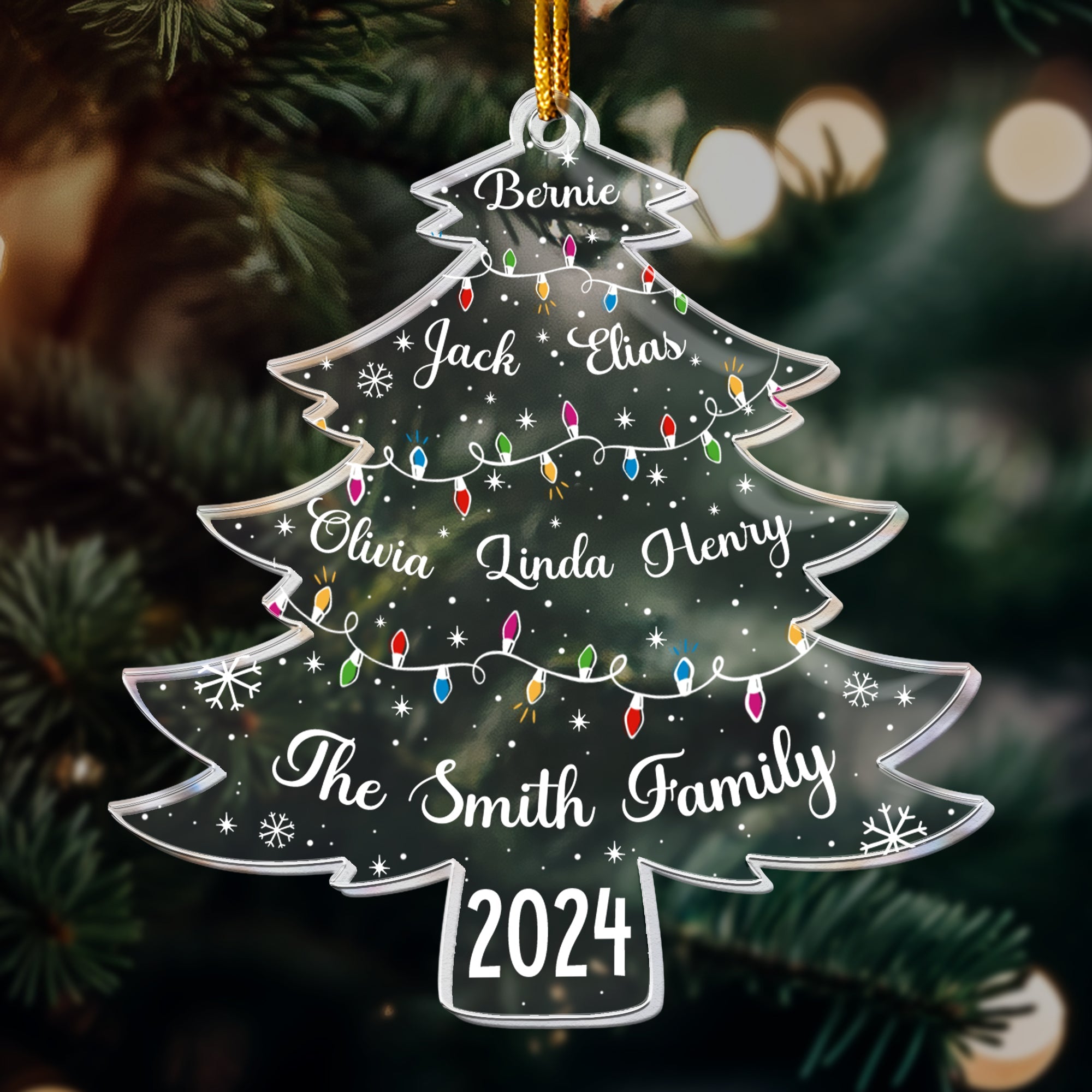 Christmas Tree With Family Names And Led Lights - Personalized Acrylic Ornament ORN0810