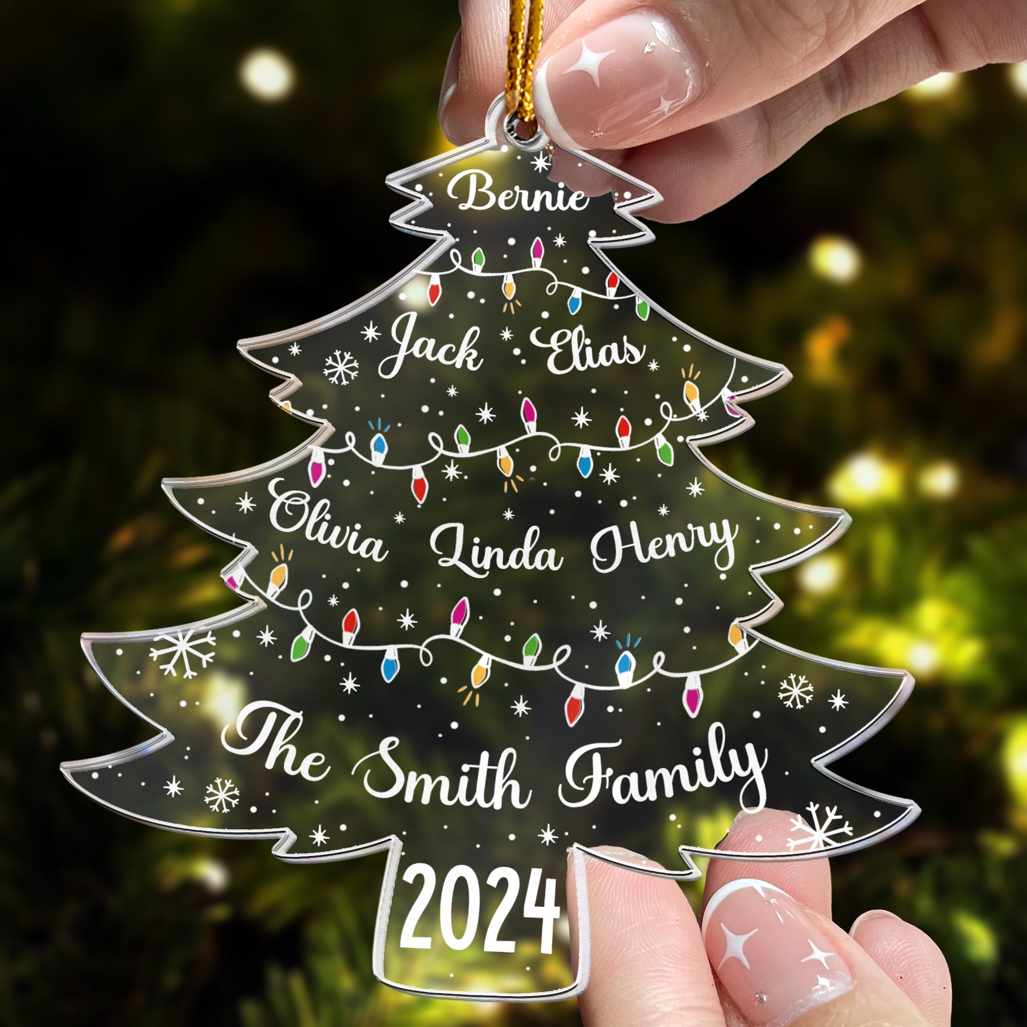 Christmas Tree With Family Names And Led Lights - Personalized Acrylic Ornament ORN0810