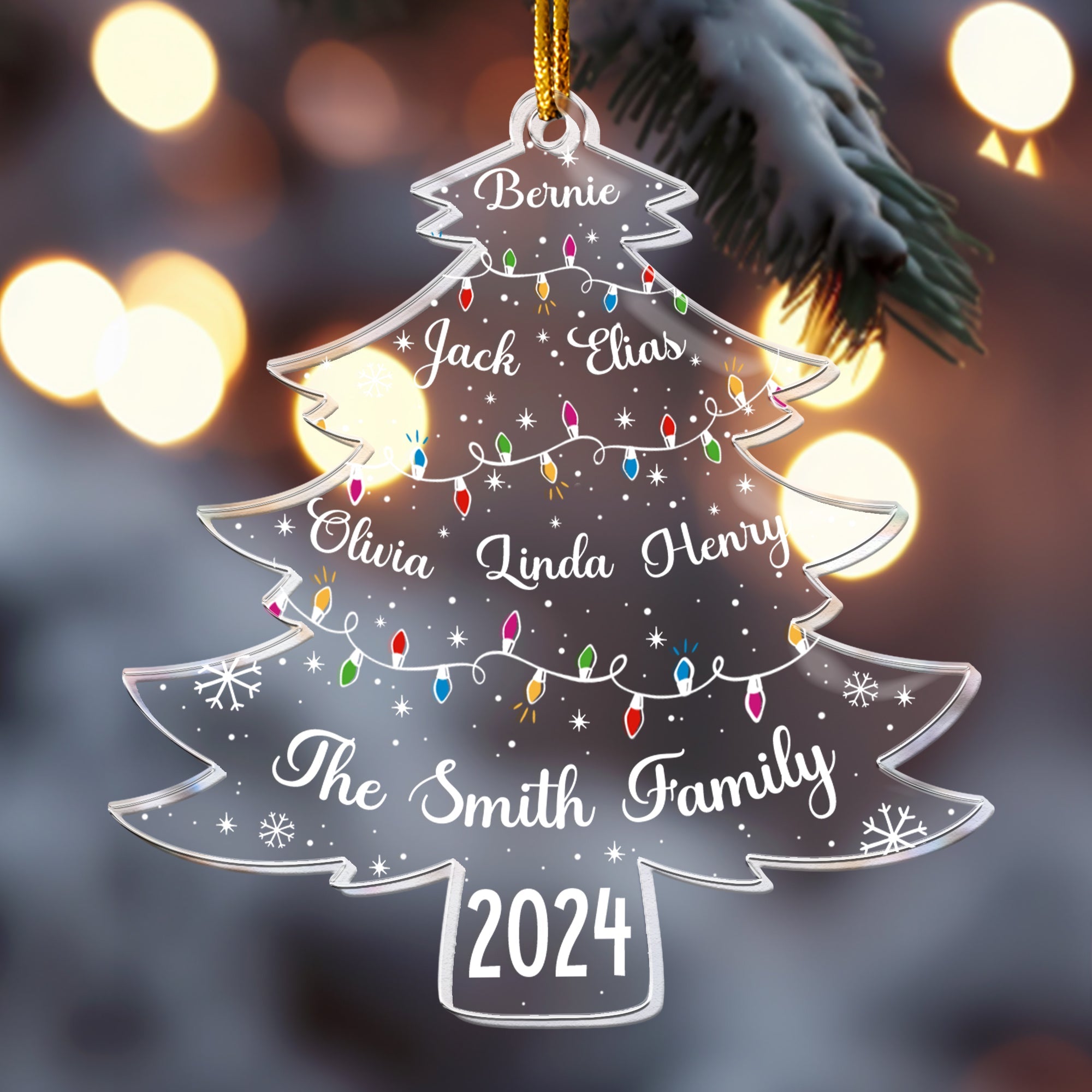 Christmas Tree With Family Names And Led Lights - Personalized Acrylic Ornament ORN0810