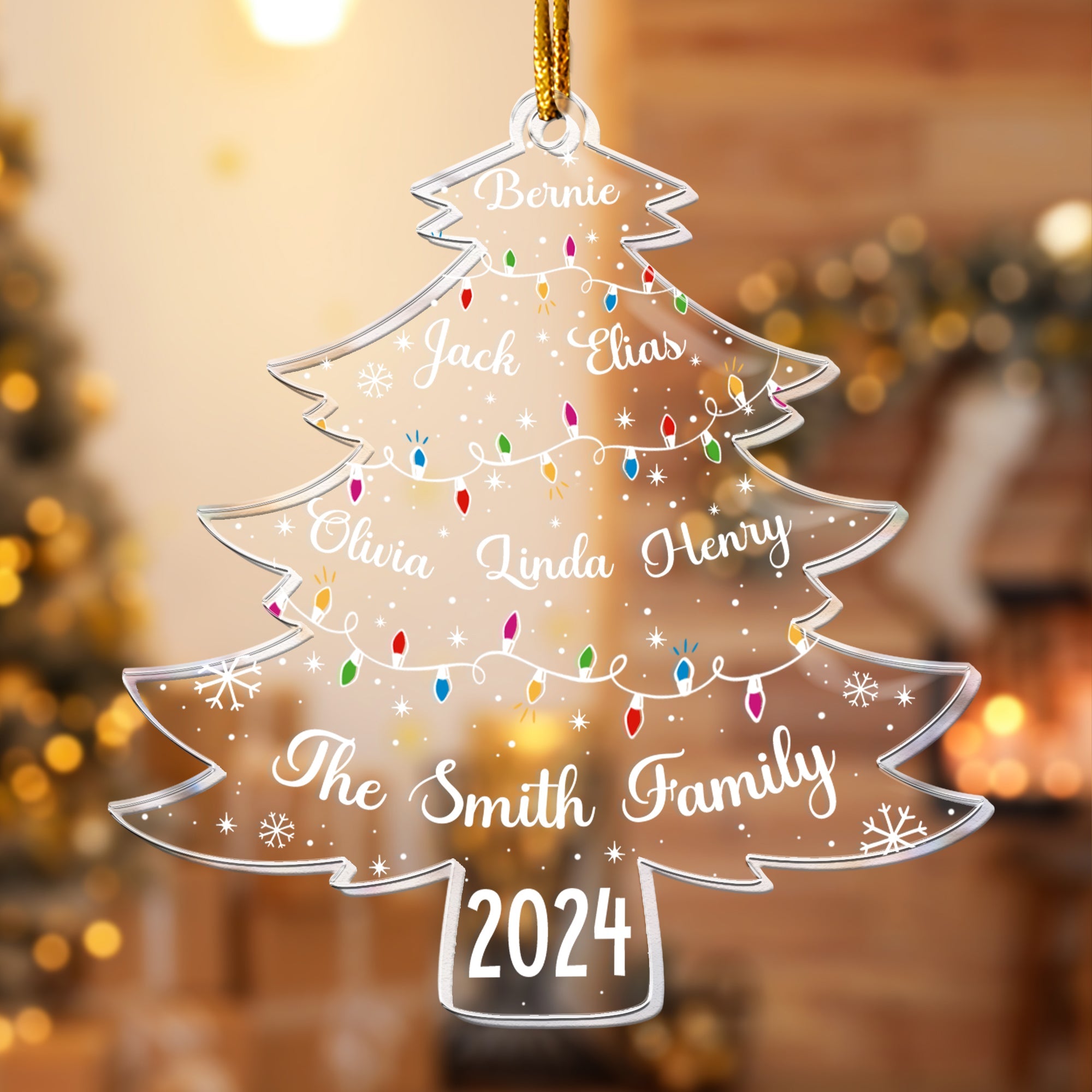 Christmas Tree With Family Names And Led Lights - Personalized Acrylic Ornament ORN0810