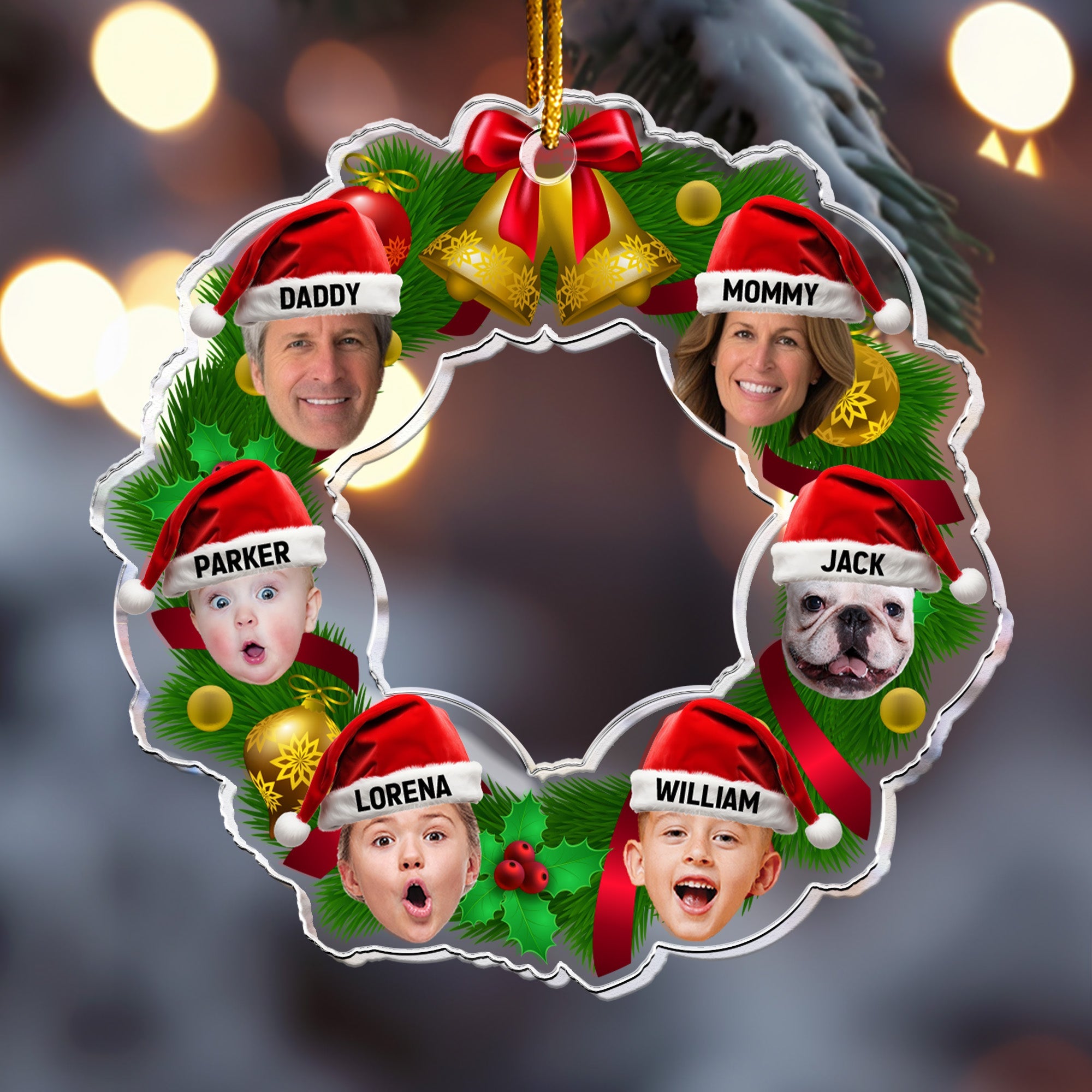 Christmas Wreath Family - Personalized Acrylic Photo Ornament ORN0810