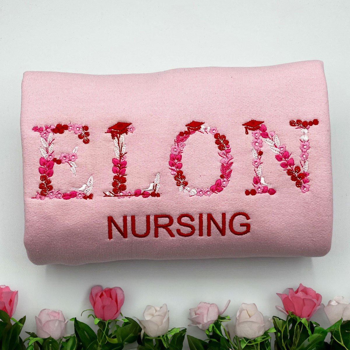 Custom Embroidered Flower Letter Sweatshirt with Name of University EM5