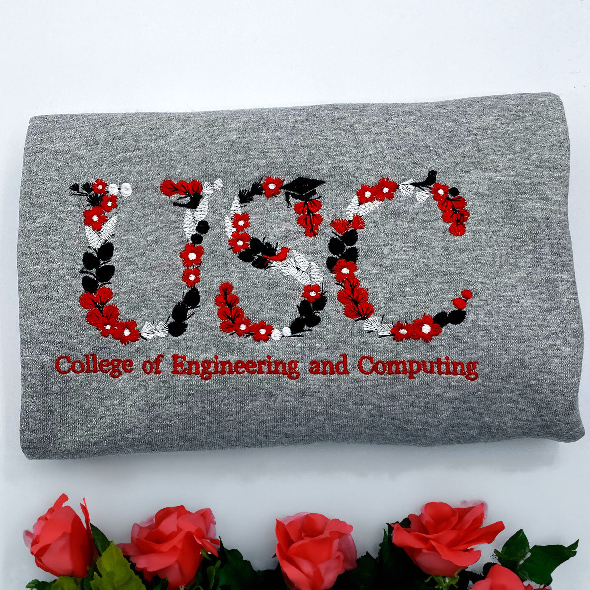 Custom Embroidered Flower Letter Sweatshirt with Name of University EM5