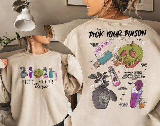 Vintage Retro Pick Your Poison Disney Halloween Two Side Shirt, Disneyland Villain Halloween Sweatshirt, Disney Villains shirt