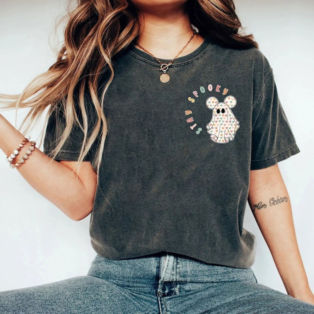 Halloween Shirt Retro Stay Spooky Pocket Tee, Funny Ghost Shirt, Vintage Pumpkin Season Shirt for Women, Cute Ghost Shirt HL23