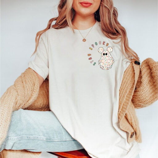 Halloween Shirt Retro Stay Spooky Pocket Tee, Funny Ghost Shirt, Vintage Pumpkin Season Shirt for Women, Cute Ghost Shirt HL23