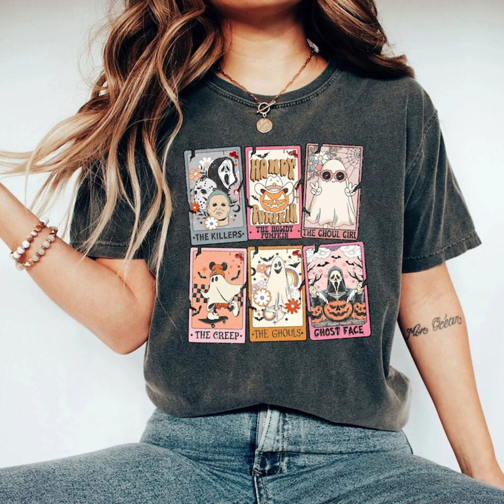 Retro Halloween Tarot Card Shirt, Halloween Ghost Shirt, Fall Halloween Shirt, Spooky Season Shirt, Halloween Horror Shirt HL23