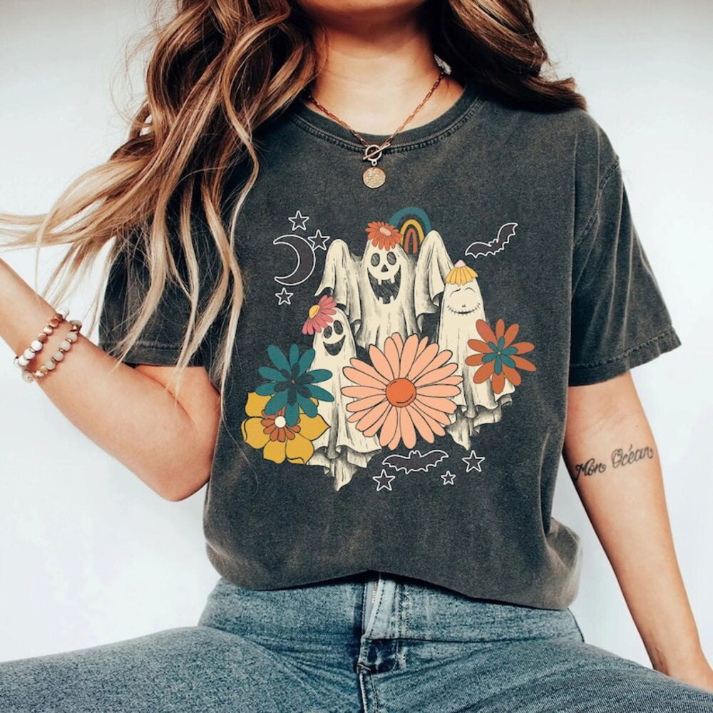 Retro Halloween t-shirt, Vintage Floral Ghost Halloween Shirt, Retro Fall Shirt, Vintage Ghost Shirt, Iprintasty Halloween HL23
