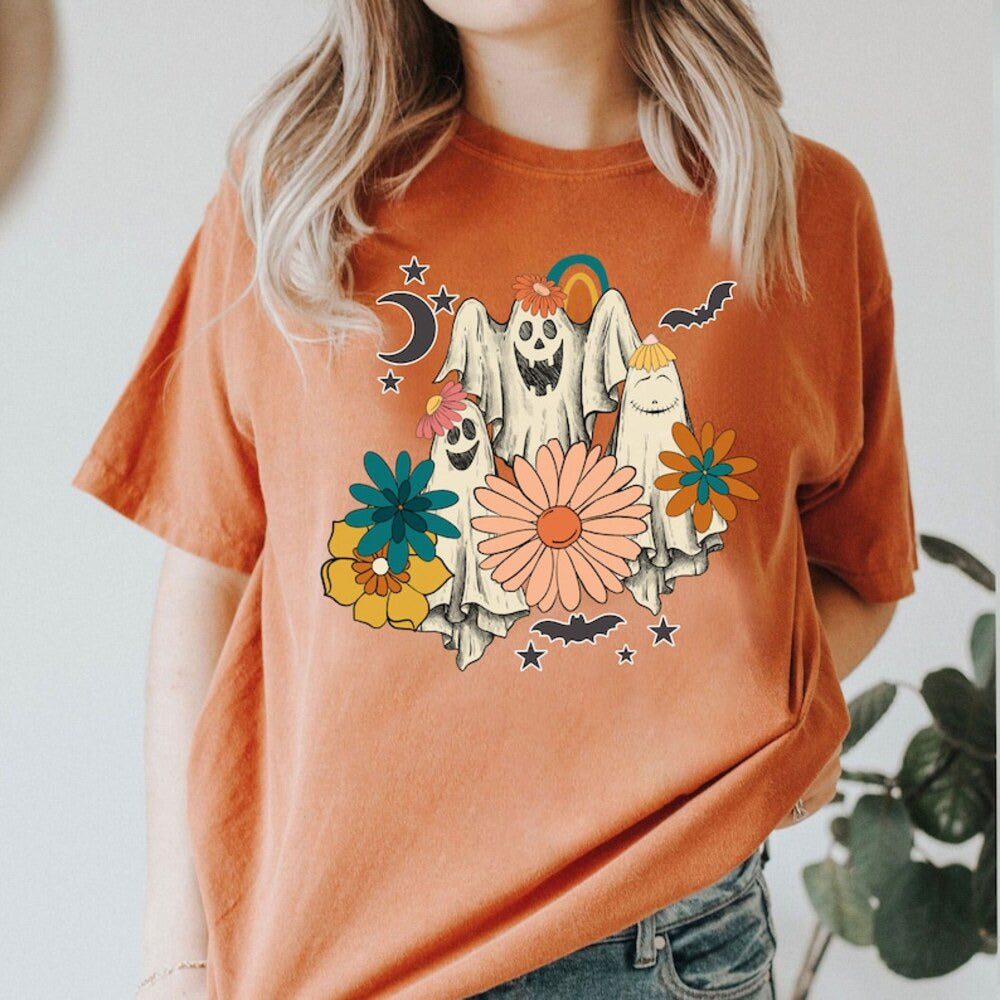 Retro Halloween t-shirt, Vintage Floral Ghost Halloween Shirt, Retro Fall Shirt, Vintage Ghost Shirt, Iprintasty Halloween HL23