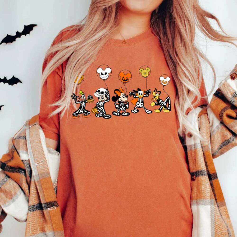 Disney Halloween Skeleton Shirt, Disney Halloween 2024 Matching Shirt, Disney Balloon Shirt, Mickey Minnie and Friends Shirt HL23