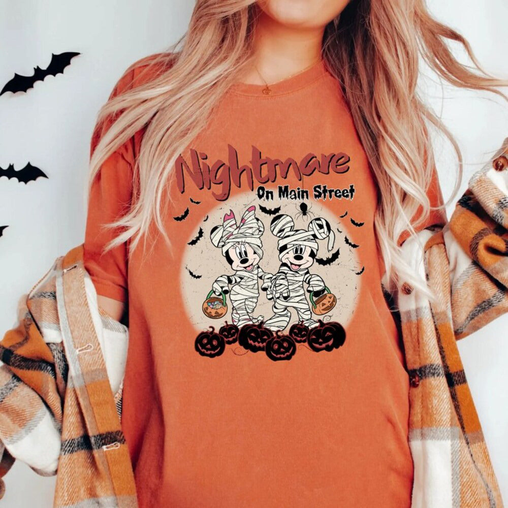 Mickey Minnie Halloween Shirt, Vintage Disney Halloween T-shirt, Nightmare On The Main Street Shirt, Halloween Pumpkin Shirt HL23