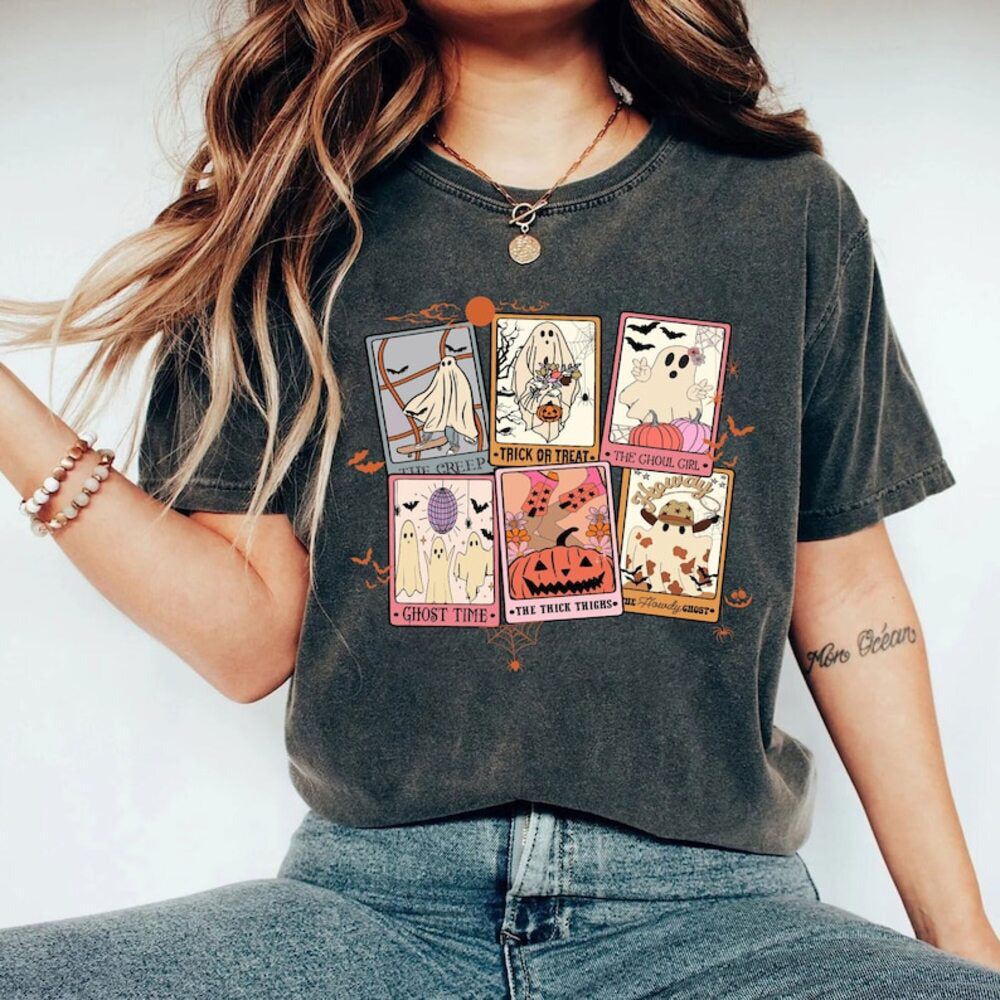 Retro Halloween Ghost Tarot Card Shirt, Retro Halloween Shirt, Retro Western Shirt, Halloween Shirt, Spooky Season Shirt HL23
