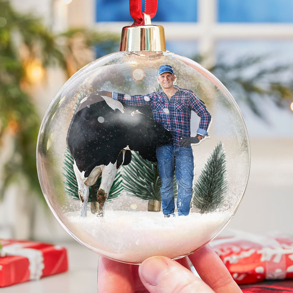 Cow Christmas Tree Bauble Decoration - Personalized Christmas Ball Photo Ornament ORN0810