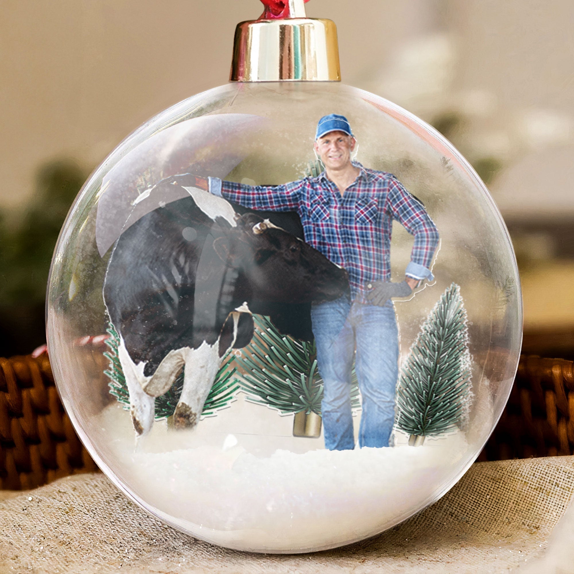 Cow Christmas Tree Bauble Decoration - Personalized Christmas Ball Photo Ornament ORN0810