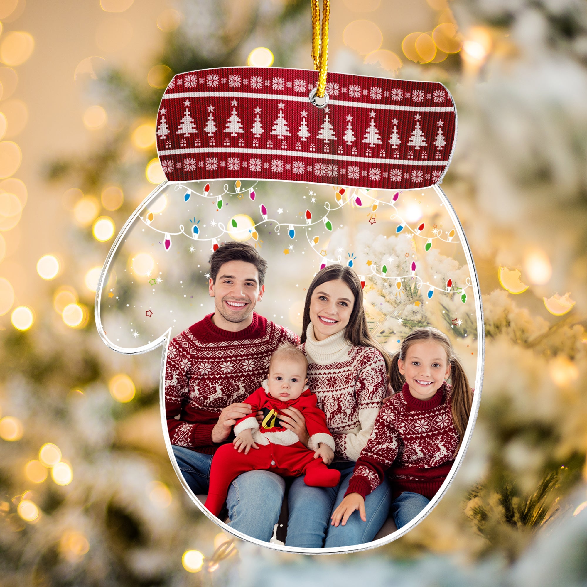 Cozy Glove Family Keepsake - Personalized Acrylic Photo Ornament ORN0810