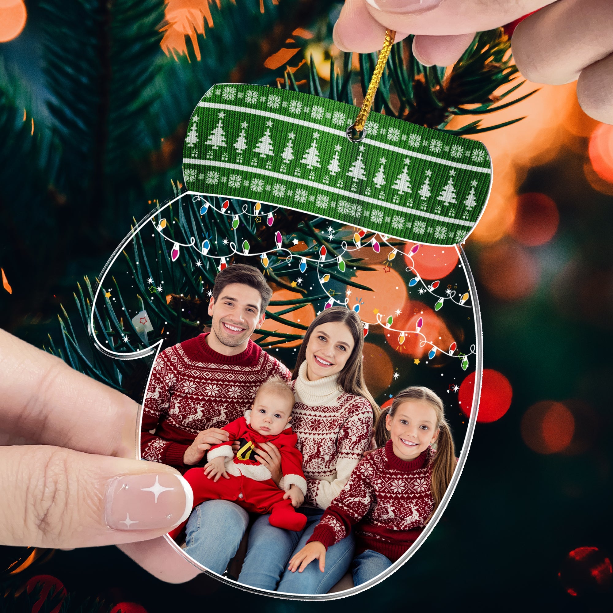 Cozy Glove Family Keepsake - Personalized Acrylic Photo Ornament ORN0810