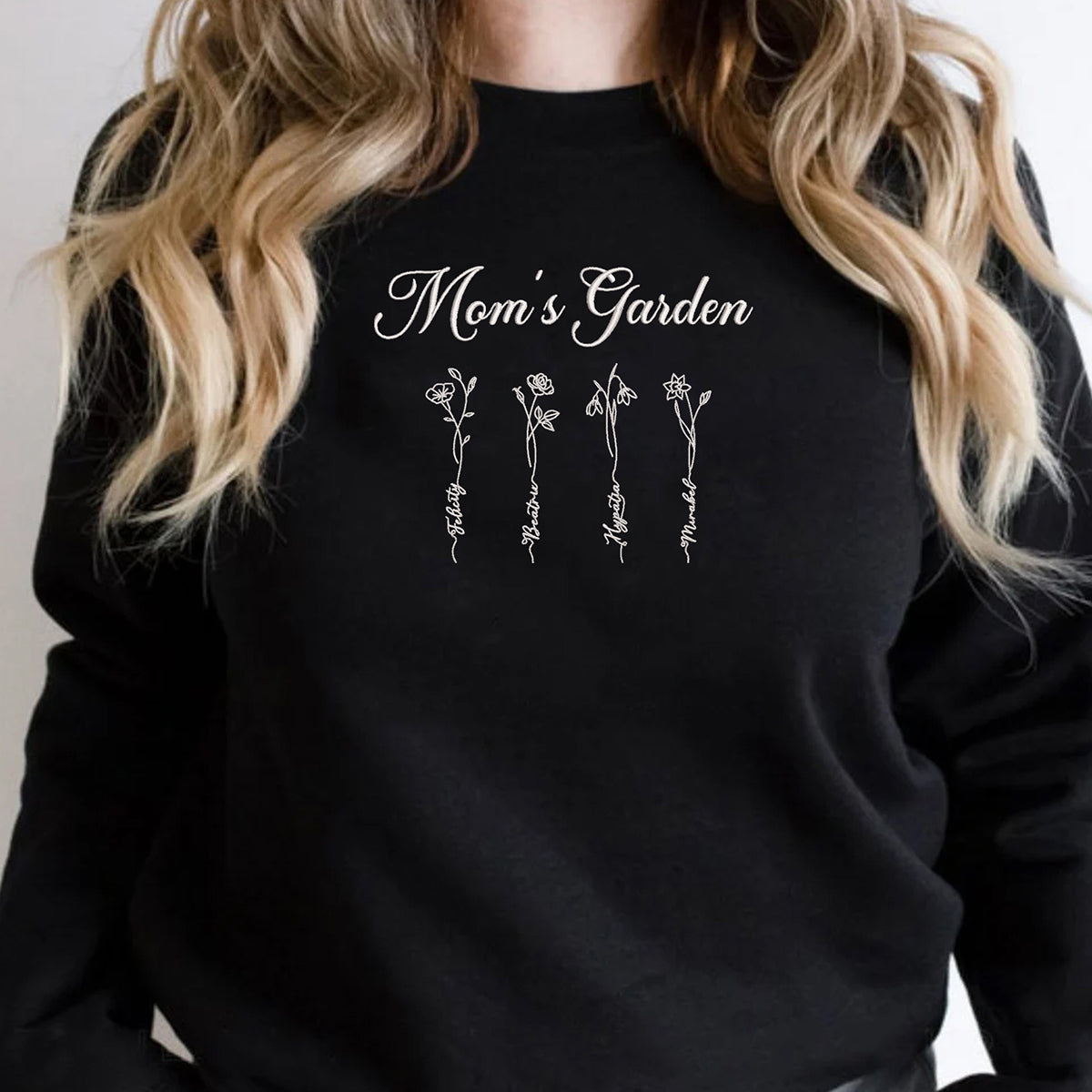 Custom Birth Flower Mom embroidered Sweatshirt With Kids Names em5