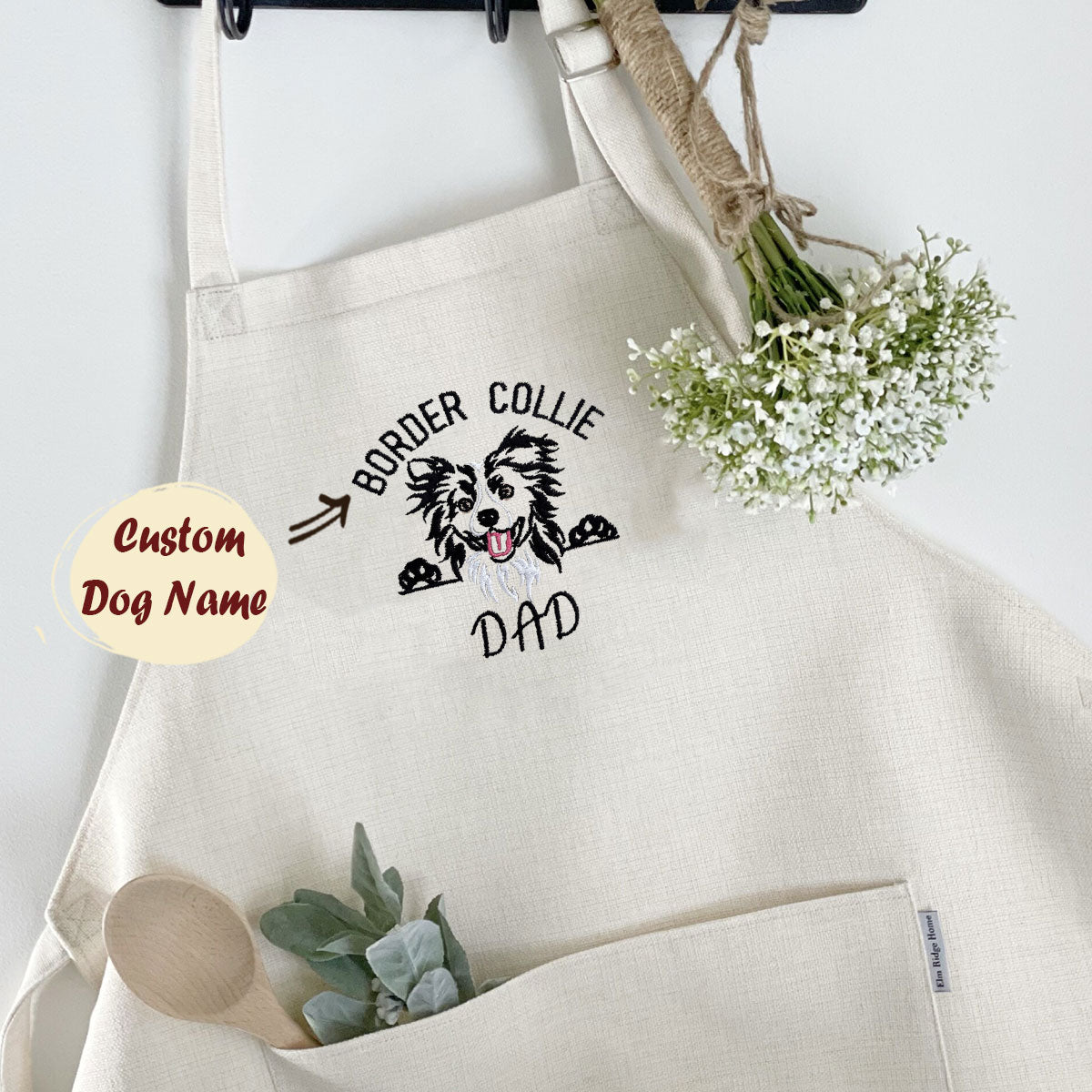 Custom Border Collie Dog Dad Embroidered Apron, Personalized Apron with Dog Name, Best Gifts For Boxer Lovers em5