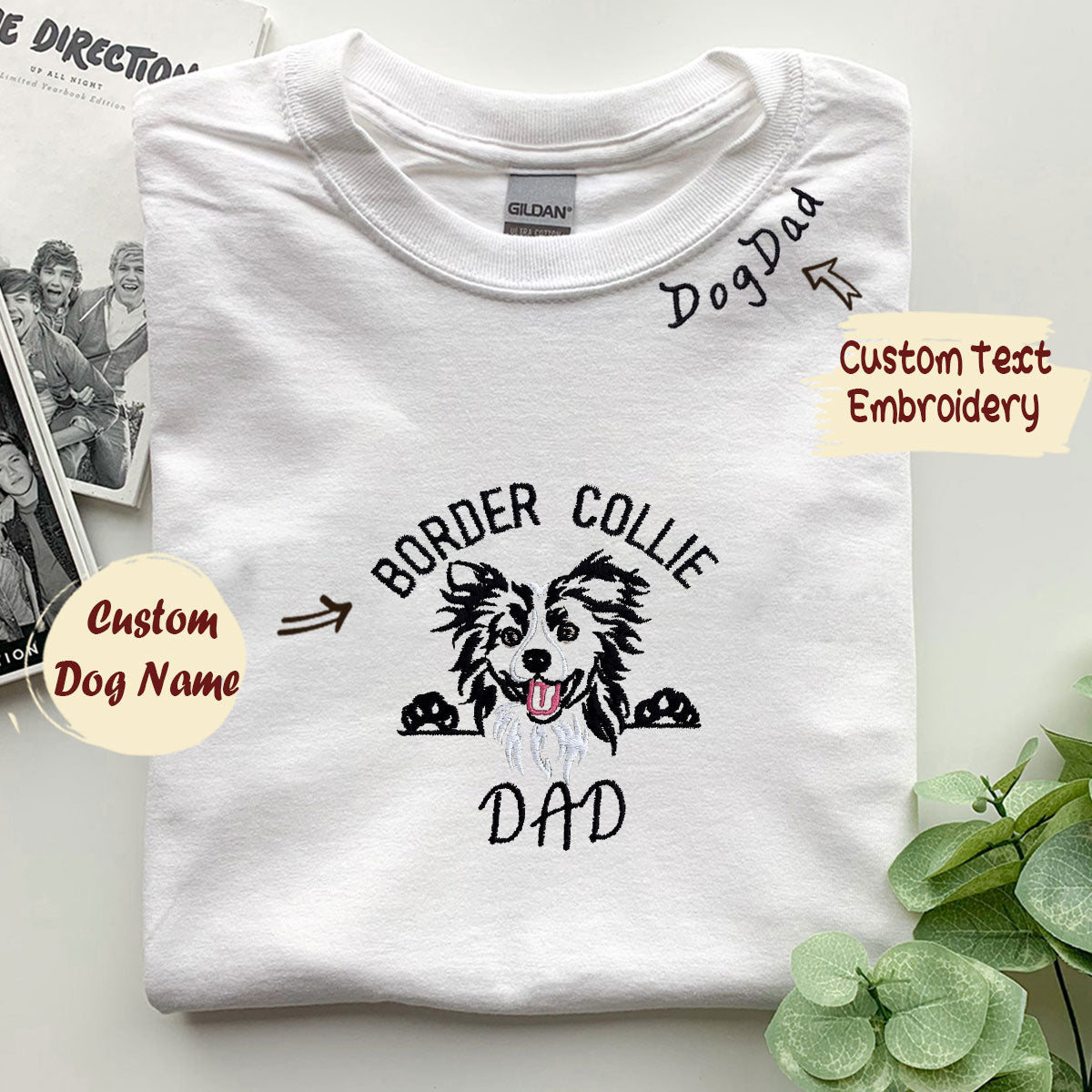 Custom Border Collie Dog Dad Embroidered Collar Shirt, Personalized Shirt with Dog Name, Best Gifts For Boxer Lovers em4