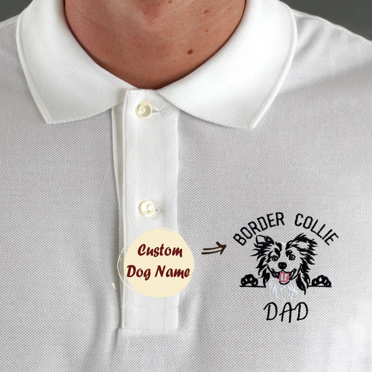 Custom Border Collie Dog Dad Embroidered Polo Shirt, Personalized Polo Shirt with Dog Name, Best Gifts For Boxer Lovers em5