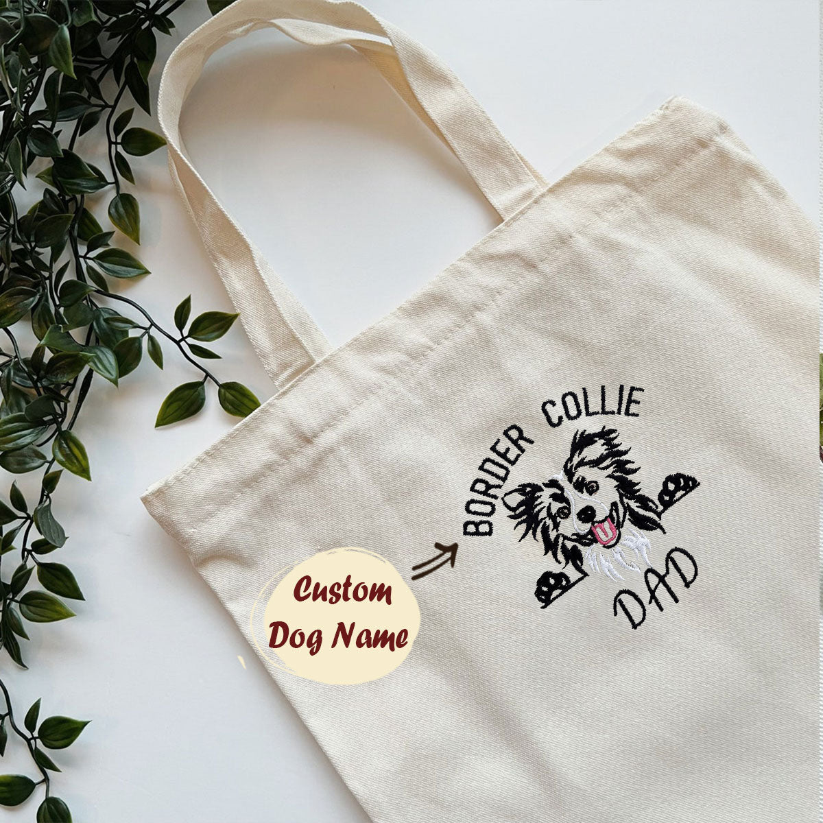 Custom Border Collie Dog Dad Embroidered Tote Bag, Personalized Tote Bag with Dog Name, Best Gifts For Boxer Lovers em5