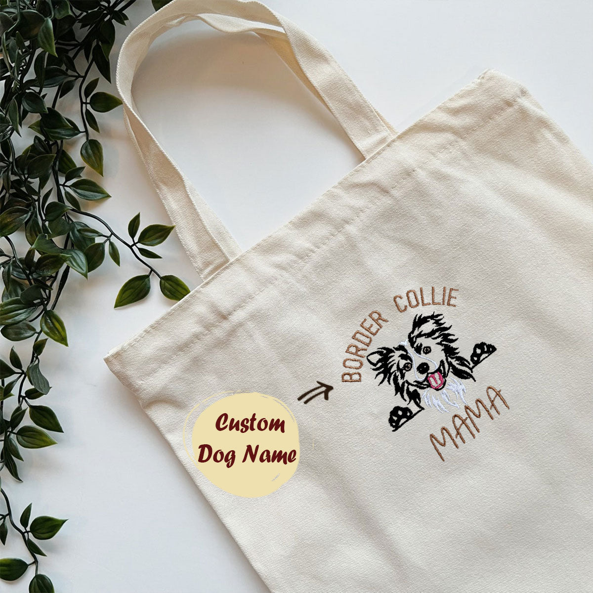 Custom Border Collie Dog Mama Embroidered Tote Bag, Personalized Tote Bag with Dog Name, Best Gifts For Boxer Lovers em3