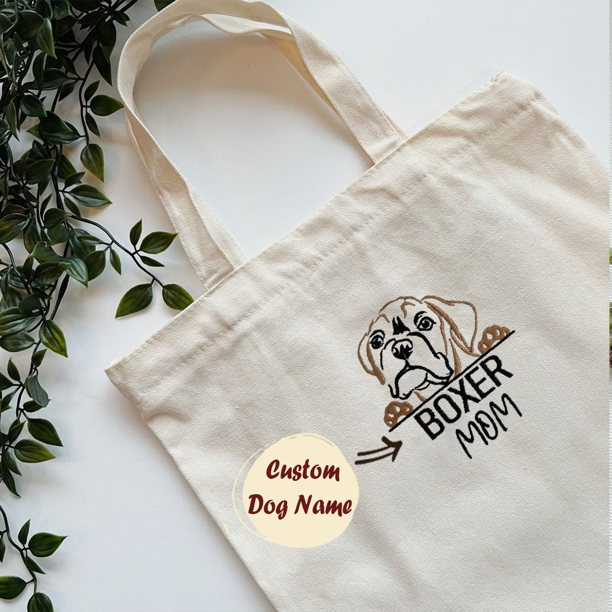 Custom Boxer Dog Mom Embroidered Tote Bag, Personalized Tote Bag with Dog Name, Best Gifts For Boxer Lovers em3